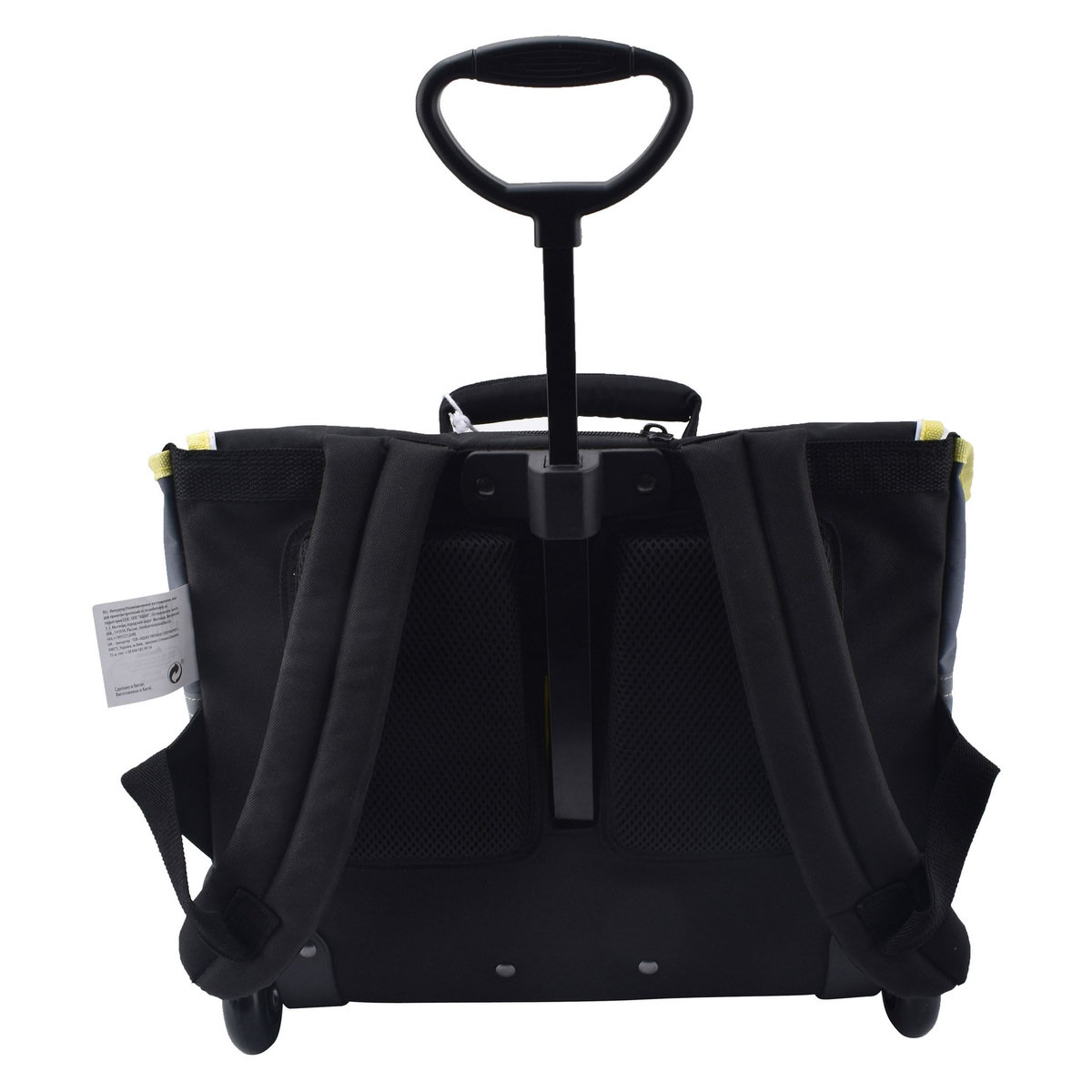 AUCHAN Cartable à roulettes 36 cm Premium brillant dans le noir polyester DINO STREET CODE noir et jaune