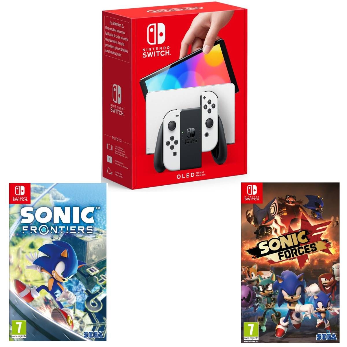 Console Nintendo Switch OLED Joy-Con Blanc + Sonic Frontiers + Sonic Forces Code In Box