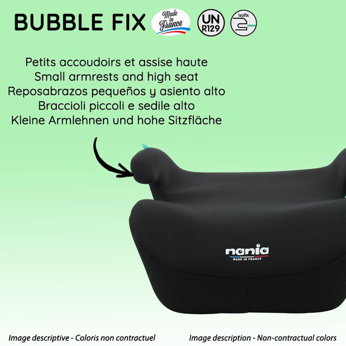 NANIA Nania Réhausseur Voiture Enfant Bubble ISOFIX de 6 à 12 ans (126-150cm) Réhausseur Siège Auto, Installation Facile avec le système isofix