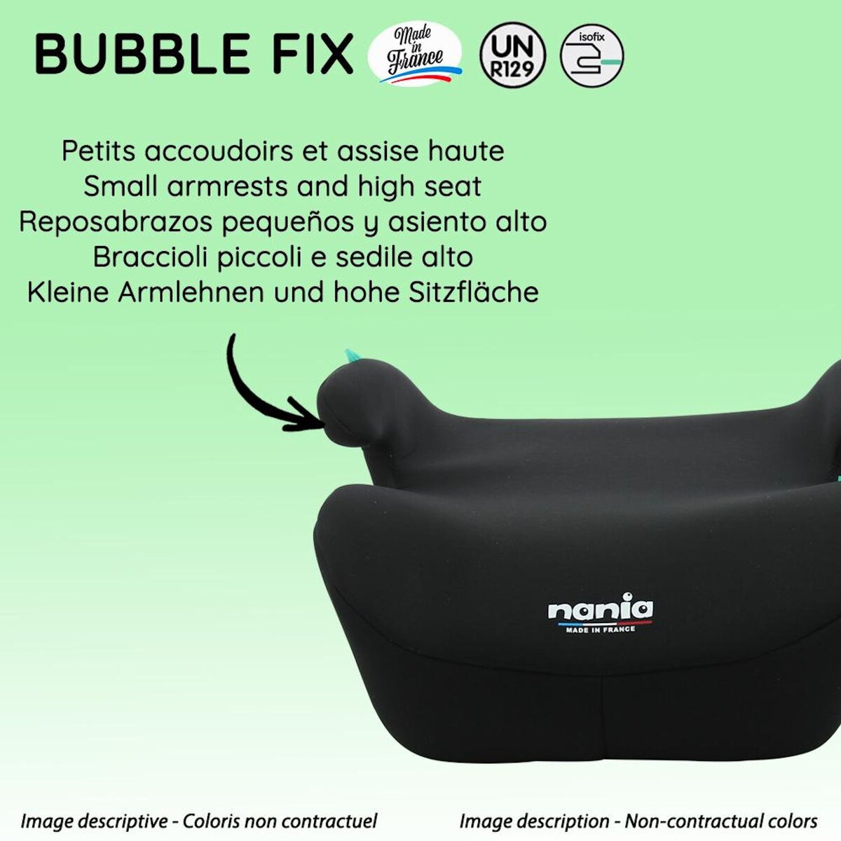 NANIA Nania Réhausseur Voiture Enfant Bubble ISOFIX de 6 à 12 ans (126-150cm) Réhausseur Siège Auto, Installation Facile avec le système isofix