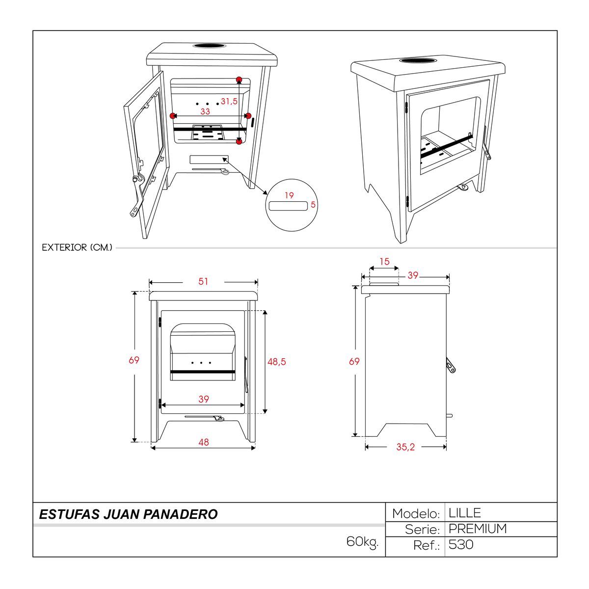 Juan Panadero Poêle à bois 7,4 Kw - LILLE PREMIUM