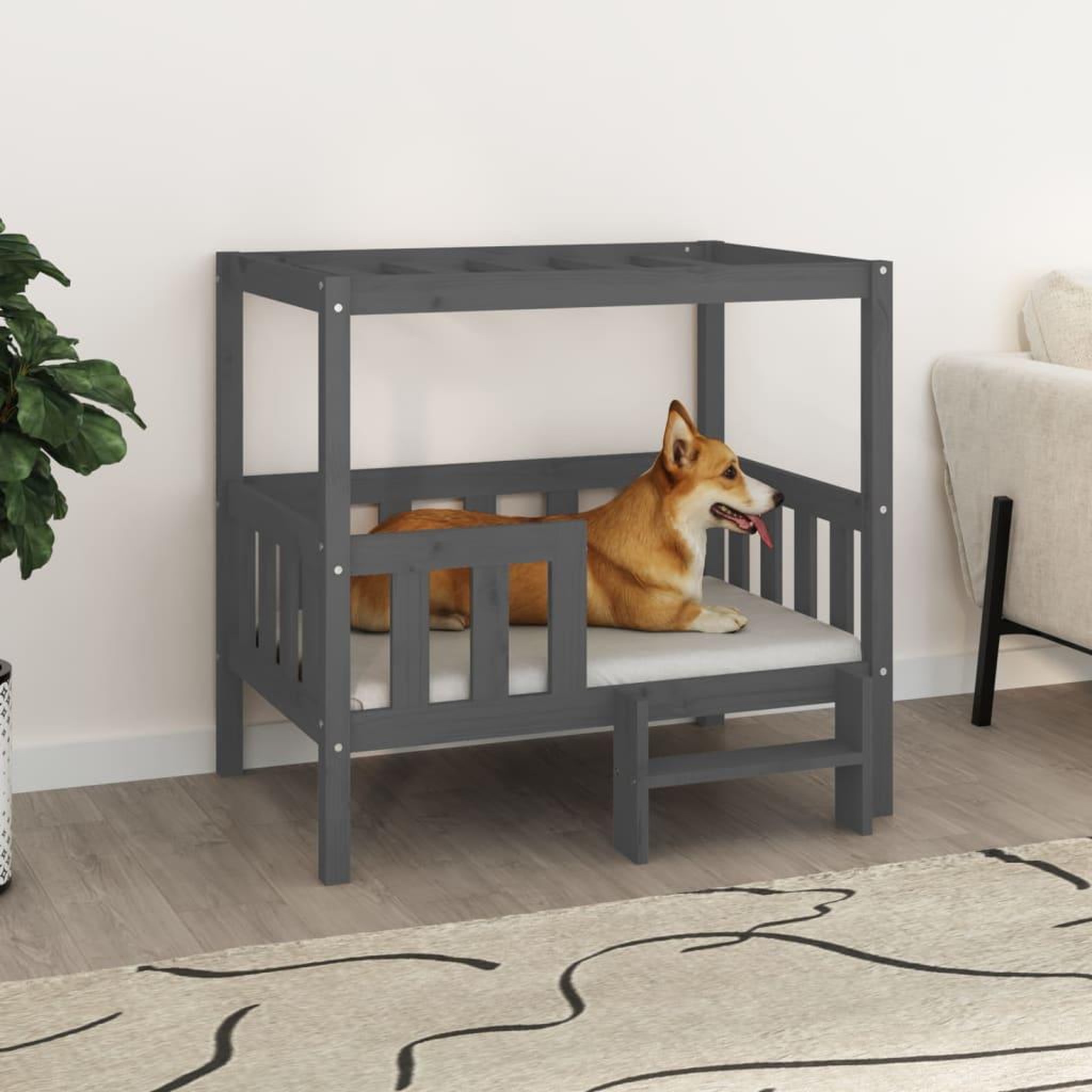Voir la diapositive 1 : VIDAXL Lit pour chien Gris 95,5x73,5x90 cm Bois de pin solide