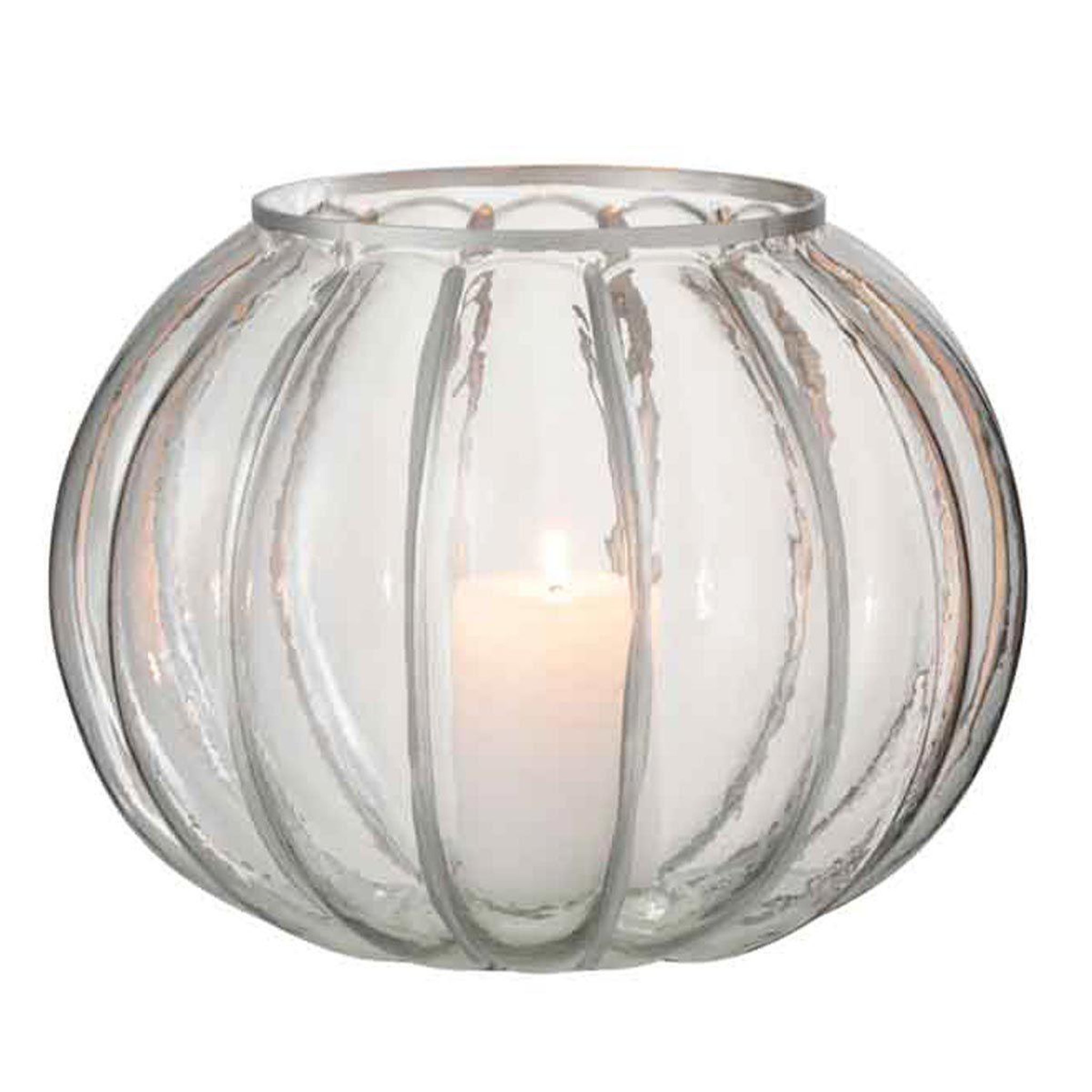Voir la diapositive 2 : J-LINE Photophore en verre  boule  23cm argent