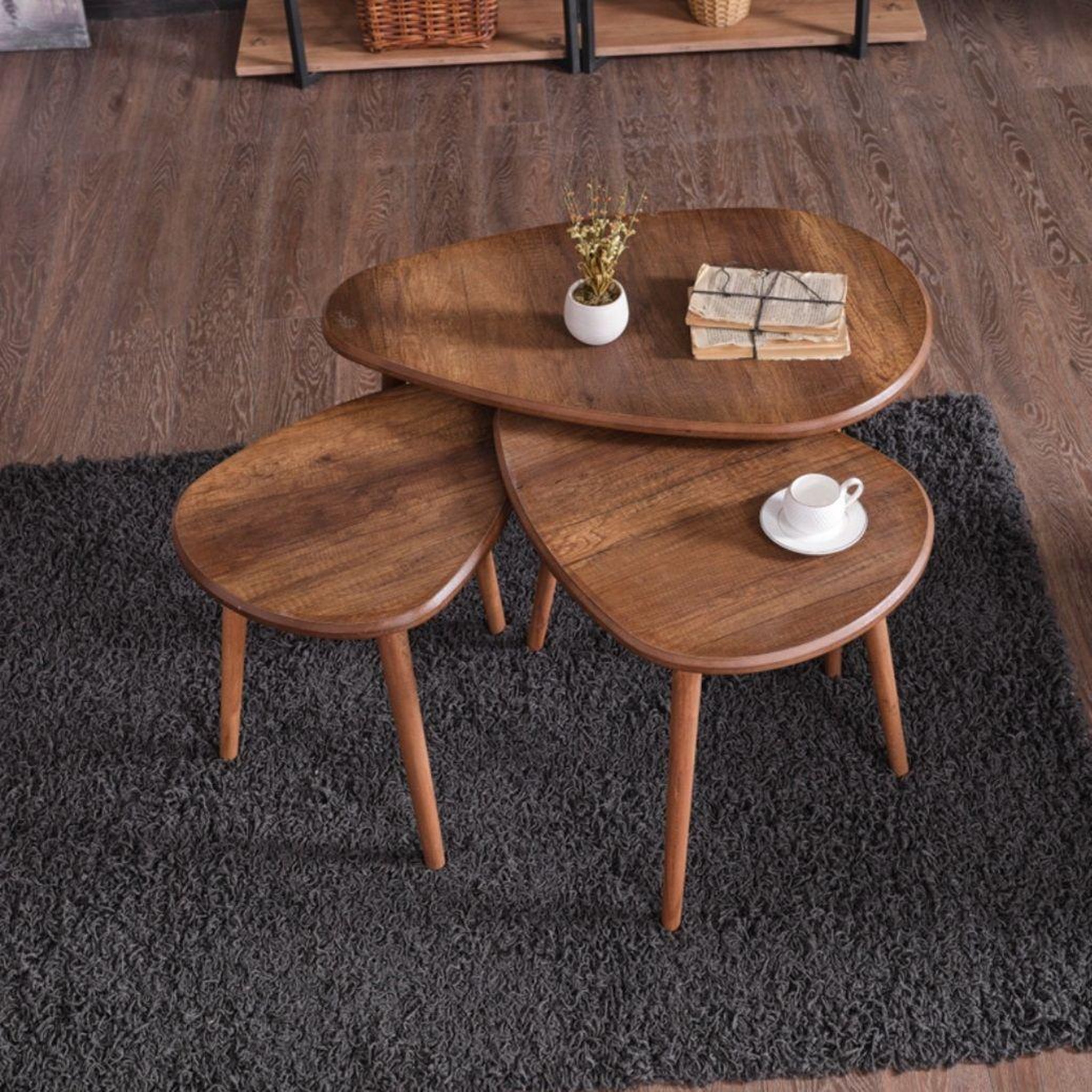 Voir la diapositive 3 : Habitat et Jardin Ensemble de table basse en bois  alvin  80 x 52 x 50 cm - noyer