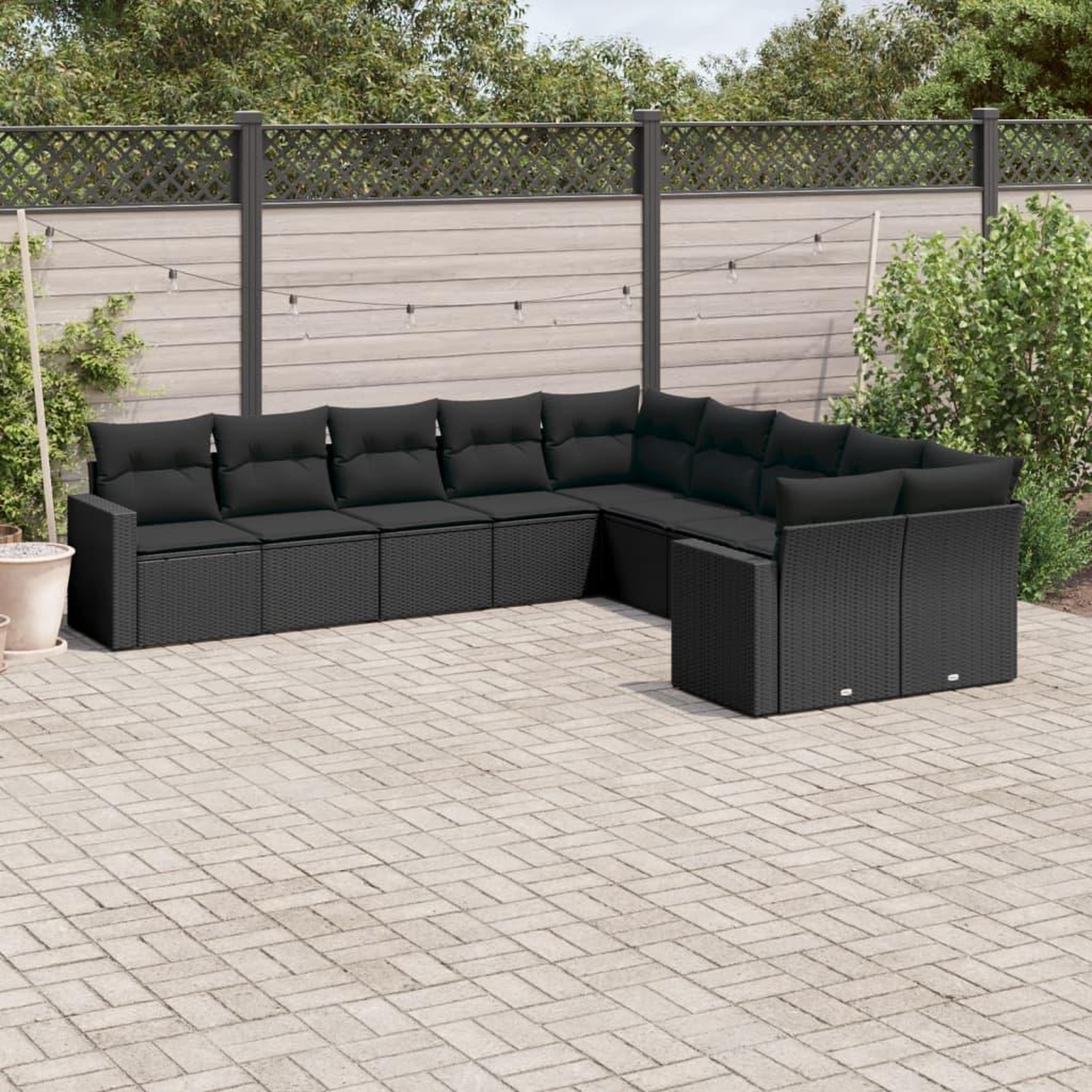 VIDAXL Salon de jardin 10 pcs avec coussins noir resine tressee