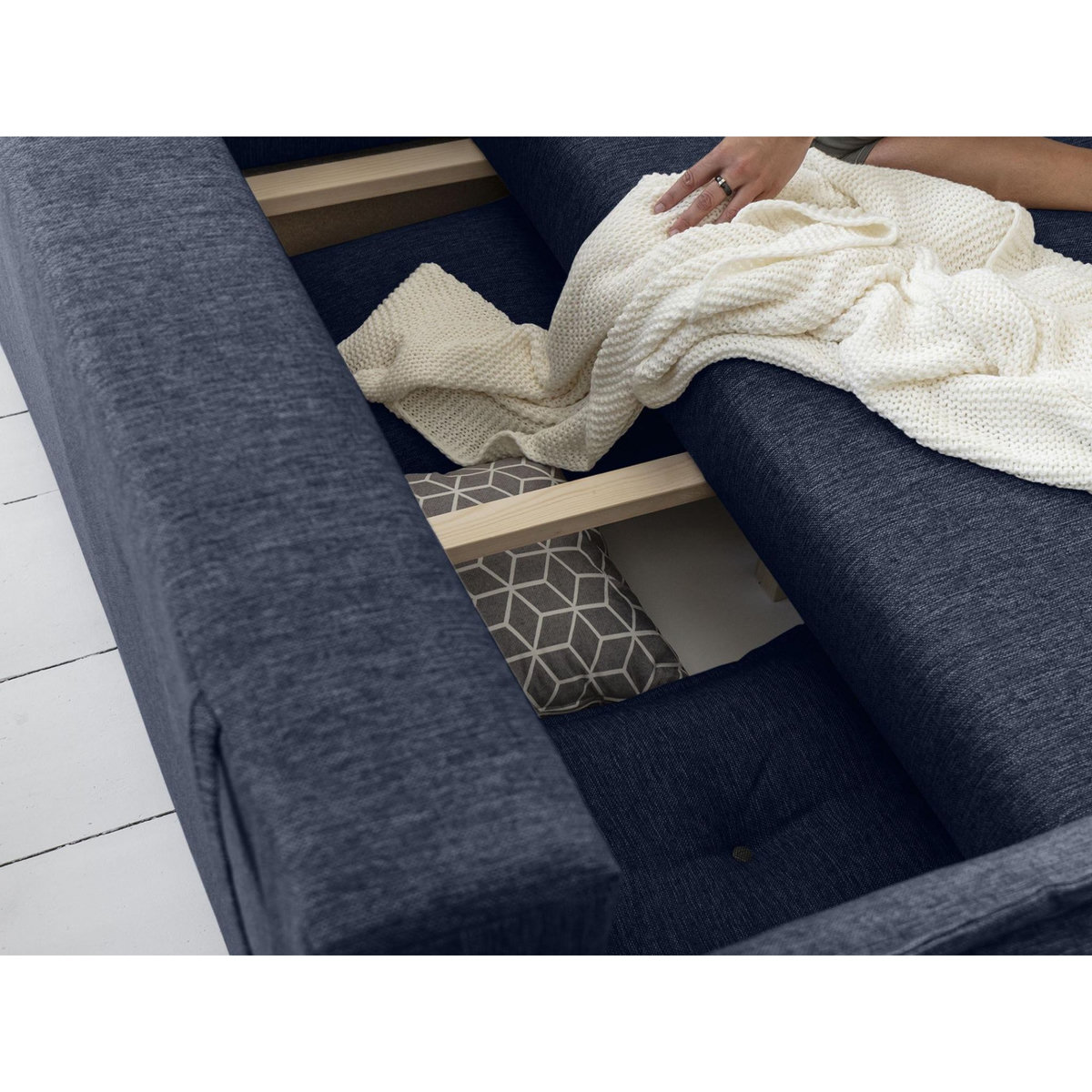 BEST MOBILIER Lena - canapé d'angle convertible - avec coffre - style scandinave - 5 places - droit