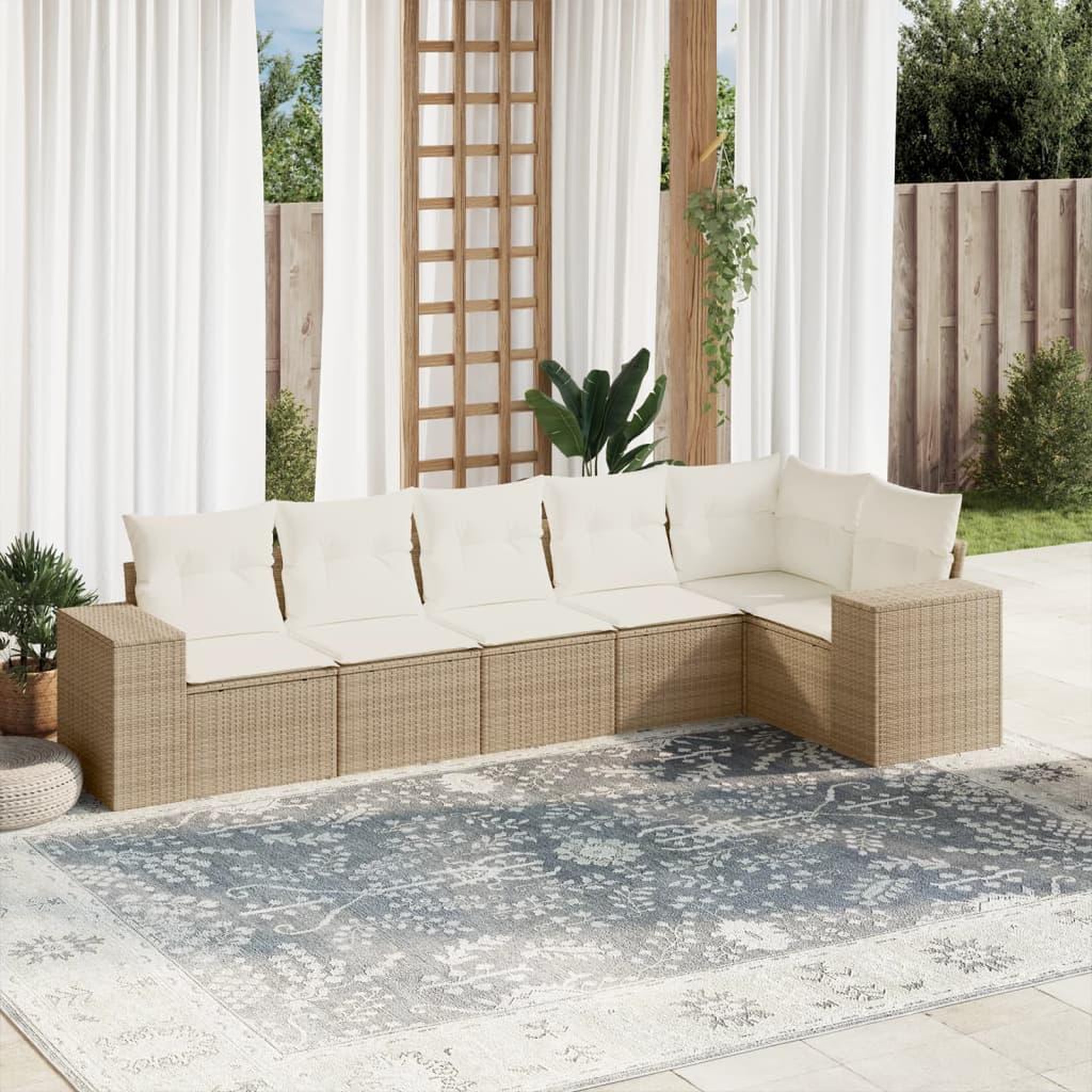 VIDAXL Salon de jardin avec coussins 6 pcs beige resine tressee