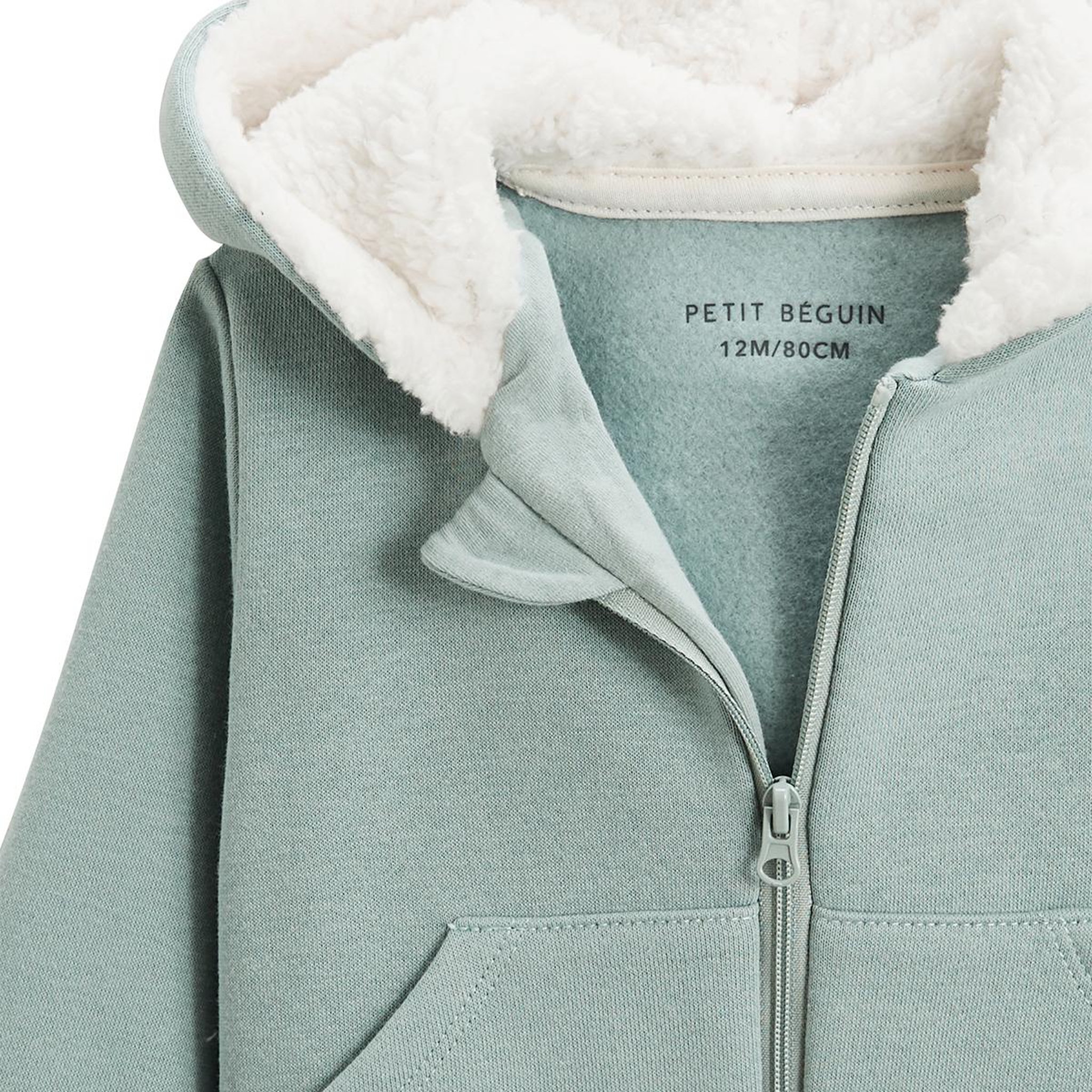 Voir la diapositive 3 : Petit Béguin Sweat à capuche zippé bébé en molleton alma