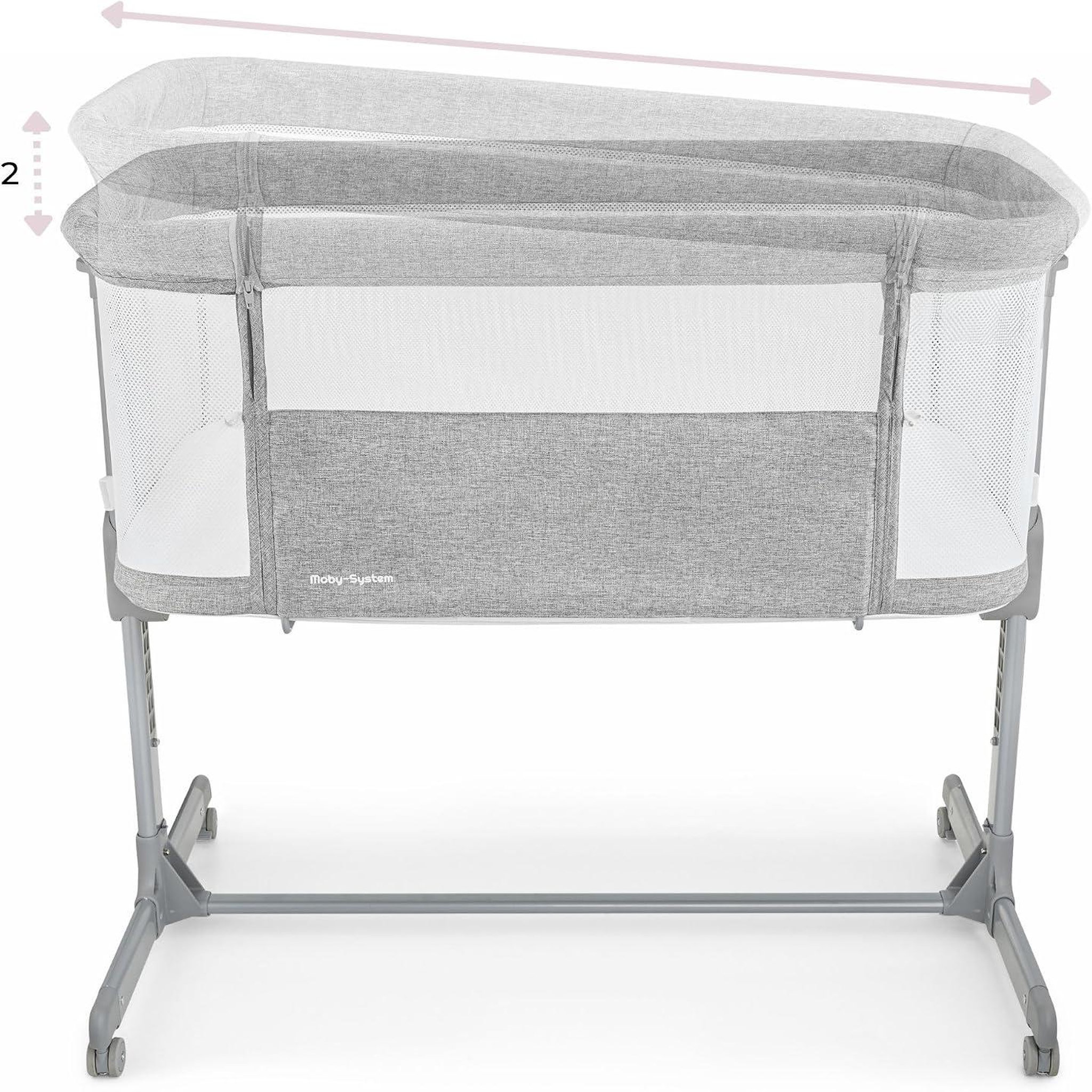 Voir la diapositive 6 : MOBY SYSTEM Lit bébé Cododo 3 en 1, Lit Parapluie Pliable 9 kg, Réglage 7 Niveaux, 4 Roues, Paroi Amovible