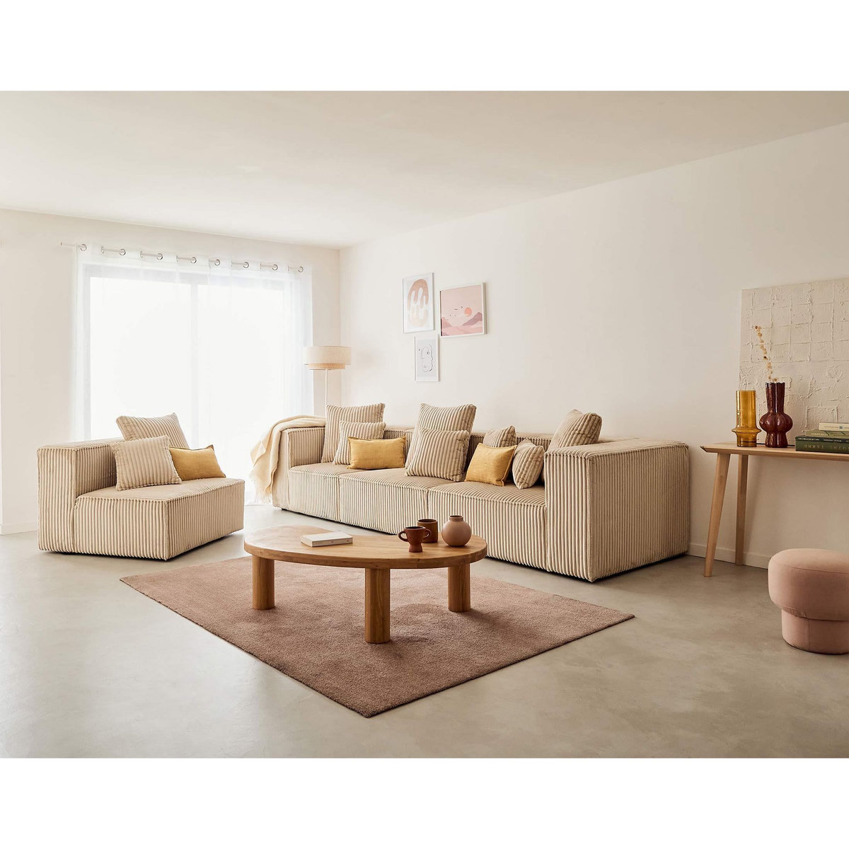 LISA DESIGN Colombine - module d'assise d'angle réversible - en velours côtelé grosses côtes