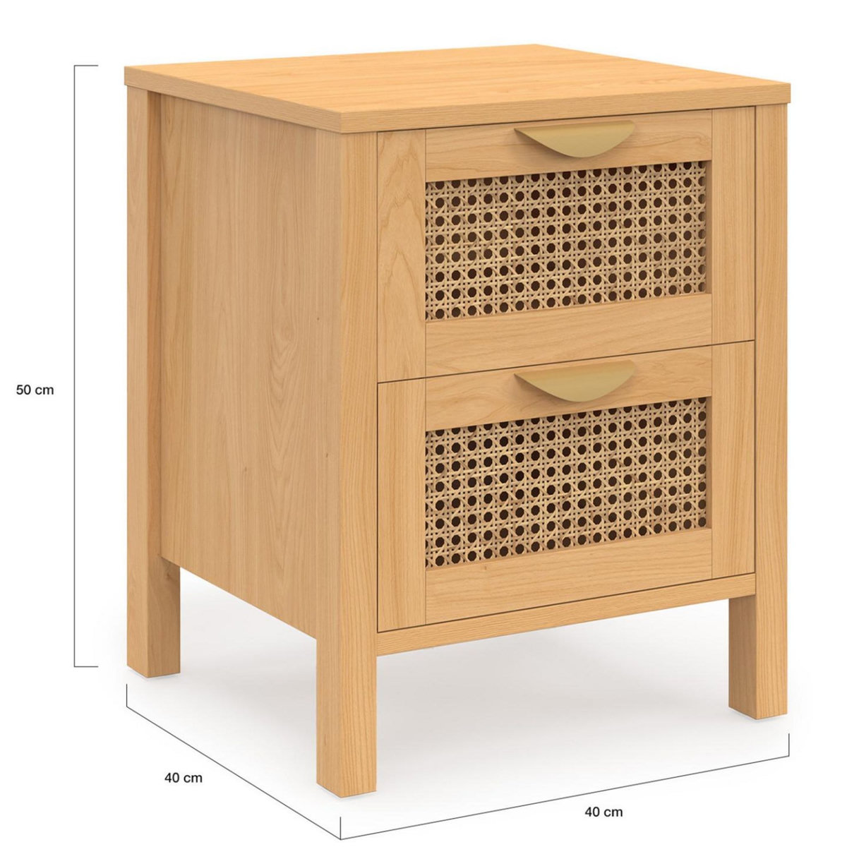 ID MARKET Lot de 2 tables de chevet EDHEN 2 tiroirs cannage et bois