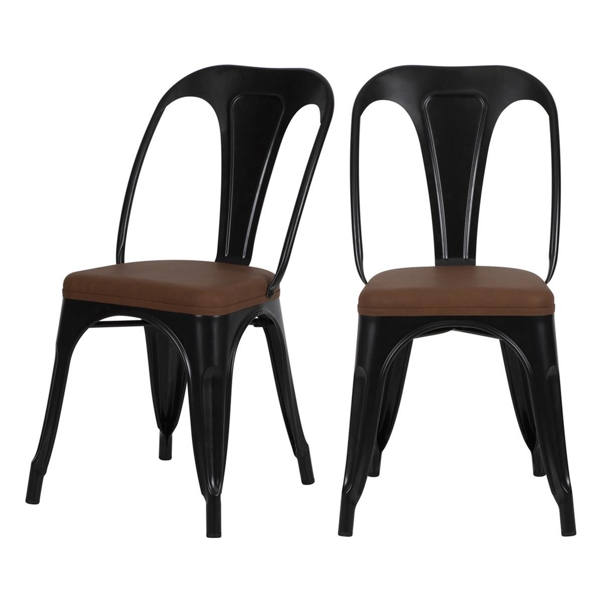 Rendez vous déco Lot de 2 chaises en métal noir et cuir synthétique marron - Charly
