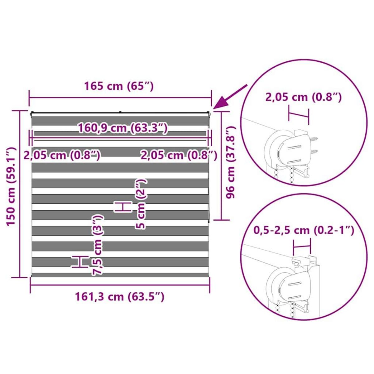 VIDAXL Store zebre noir 165x150 cm largeur du tissu 160,9 cm polyester