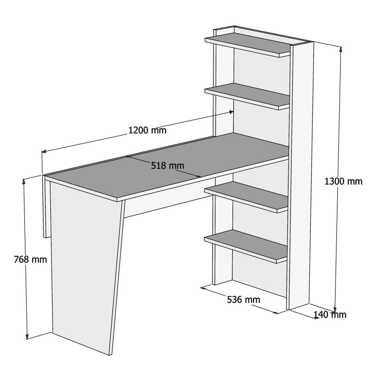 TOILINUX Bureau en mélaminé avec étagères L.120xH.130cm - Marron noix et Blanc