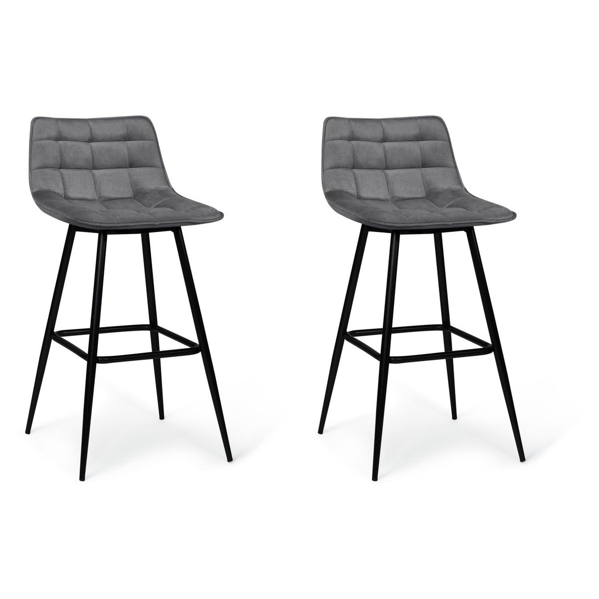 Lot de 2 tabourets chaises de bar assise velour pieds métal SIA