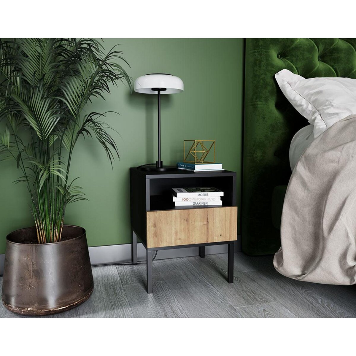 BEST MOBILIER Felicia - table de chevet - effet bois et noir - 40 cm