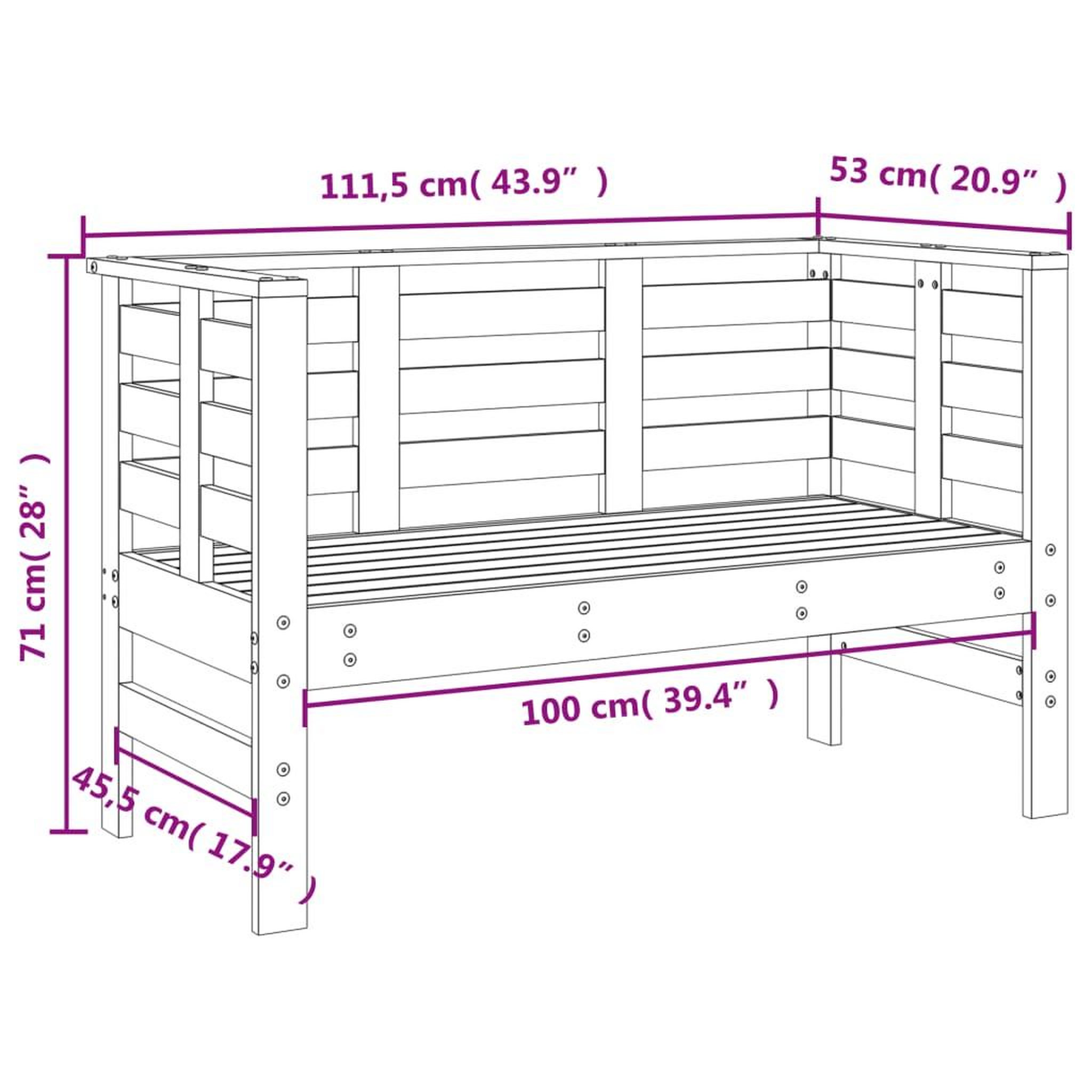 Voir la diapositive 6 : VIDAXL Banc de jardin marron miel 111,5x53x71 cm bois massif de pin