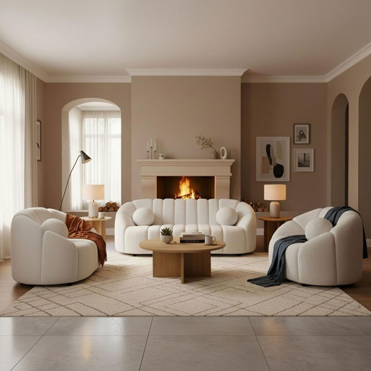 Paris Prix Canapé 3 places Bouclette  Spencer  201cm Blanc