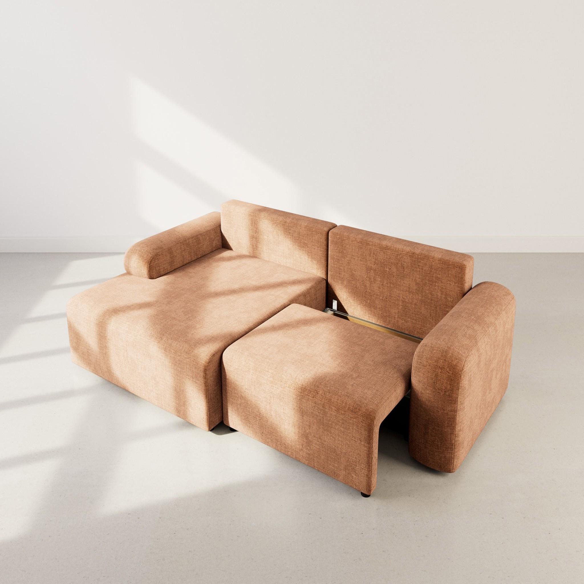 Voir la diapositive 3 : BEST MOBILIER Rebecca - canapé d'angle gauche 4 places convertible avec coffre en velours texturé