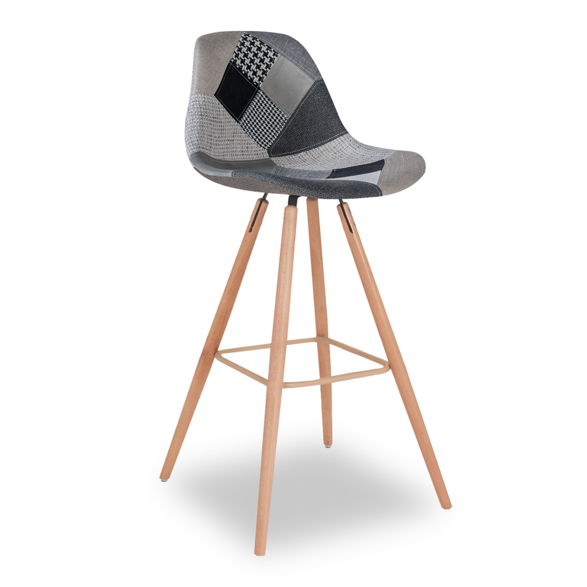 Voir la diapositive 4 : ID MARKET Lot de 4 tabourets de bar sara motifs patchworks noirs, gris et blancs