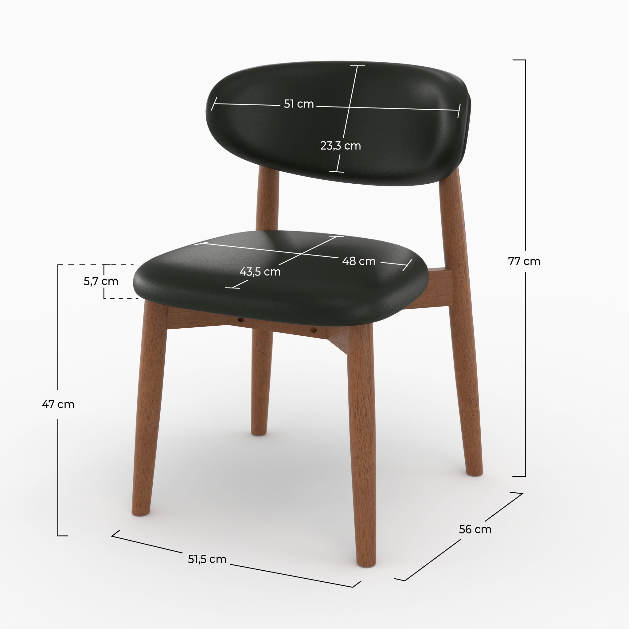 Voir la diapositive 4 : MAISON PAVANE Lot de 2 chaises en cuir synthétique noir et bois d'hévéa foncé-yuna