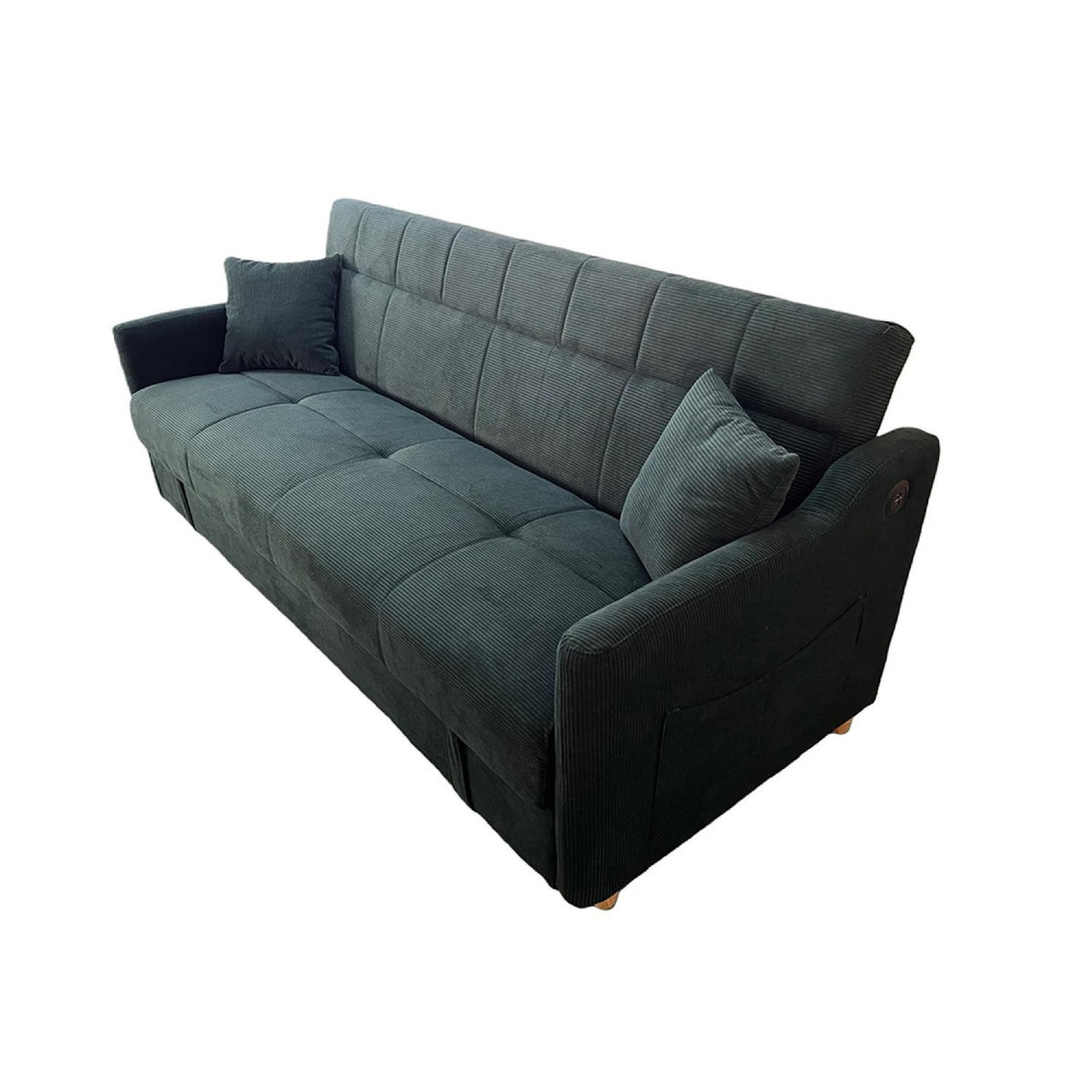 CONCEPT USINE Canapé convertible avec coffre en velours côtelé vert 3 places ADARE