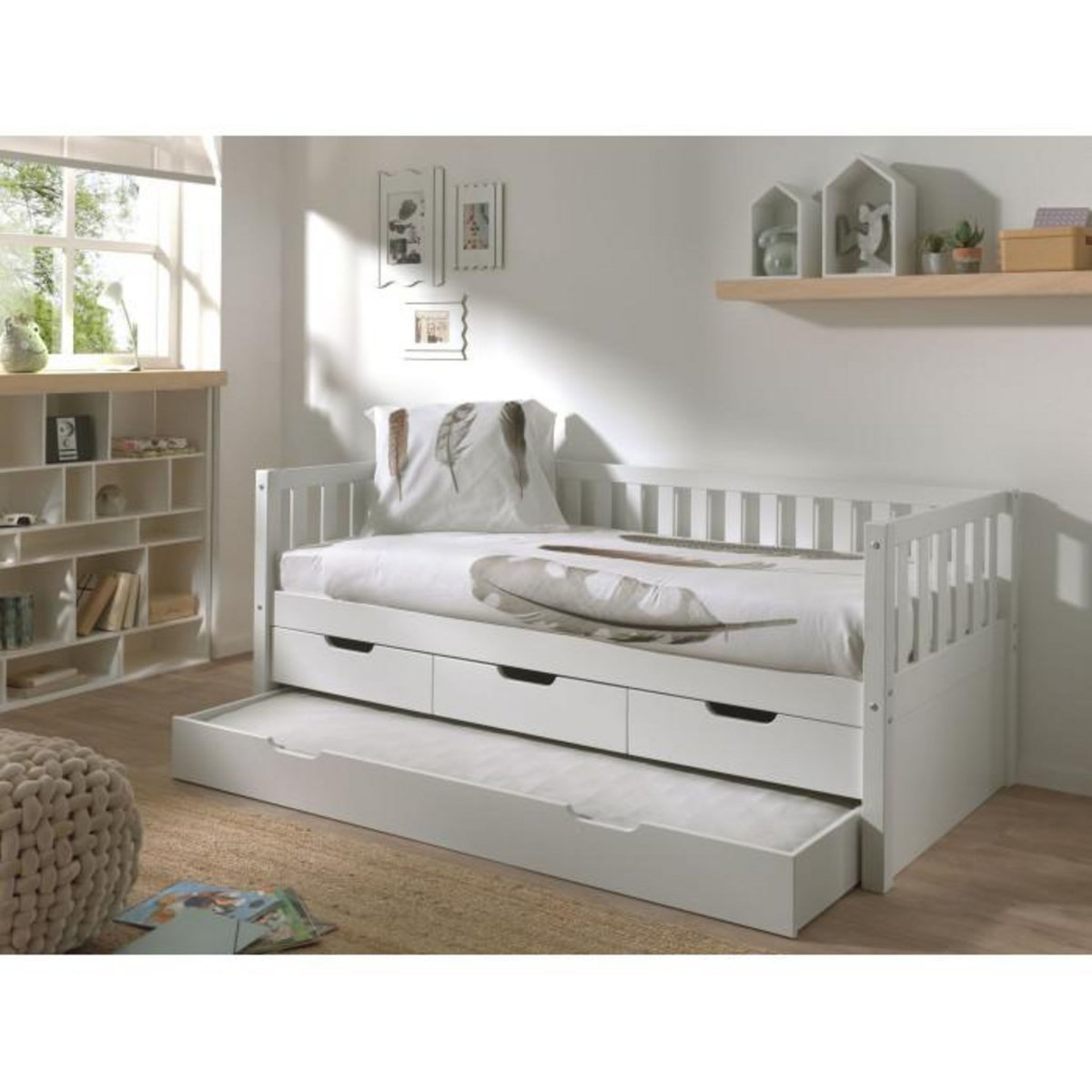 Paris Prix Pack - Lit Capitaine Enfant & Tiroir de Lit  Fritz  90x200cm Blanc