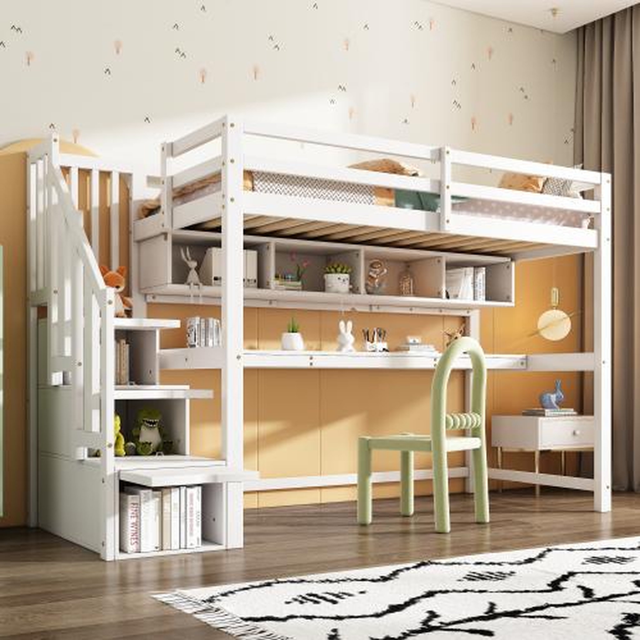 Voir la diapositive 5 : MERAX Lit combiné enfant 90x200 cm coloris blanc bois massif