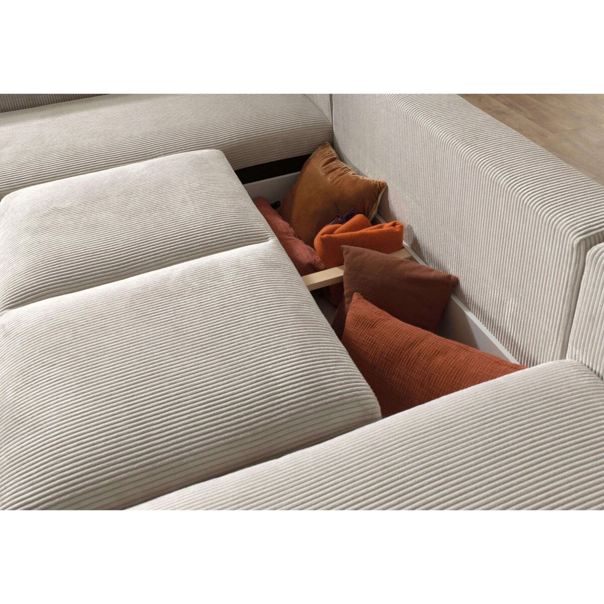 LISA DESIGN Livy - canapé d'angle convertible - avec coffre - en velours côtelé - 5 places - gauche