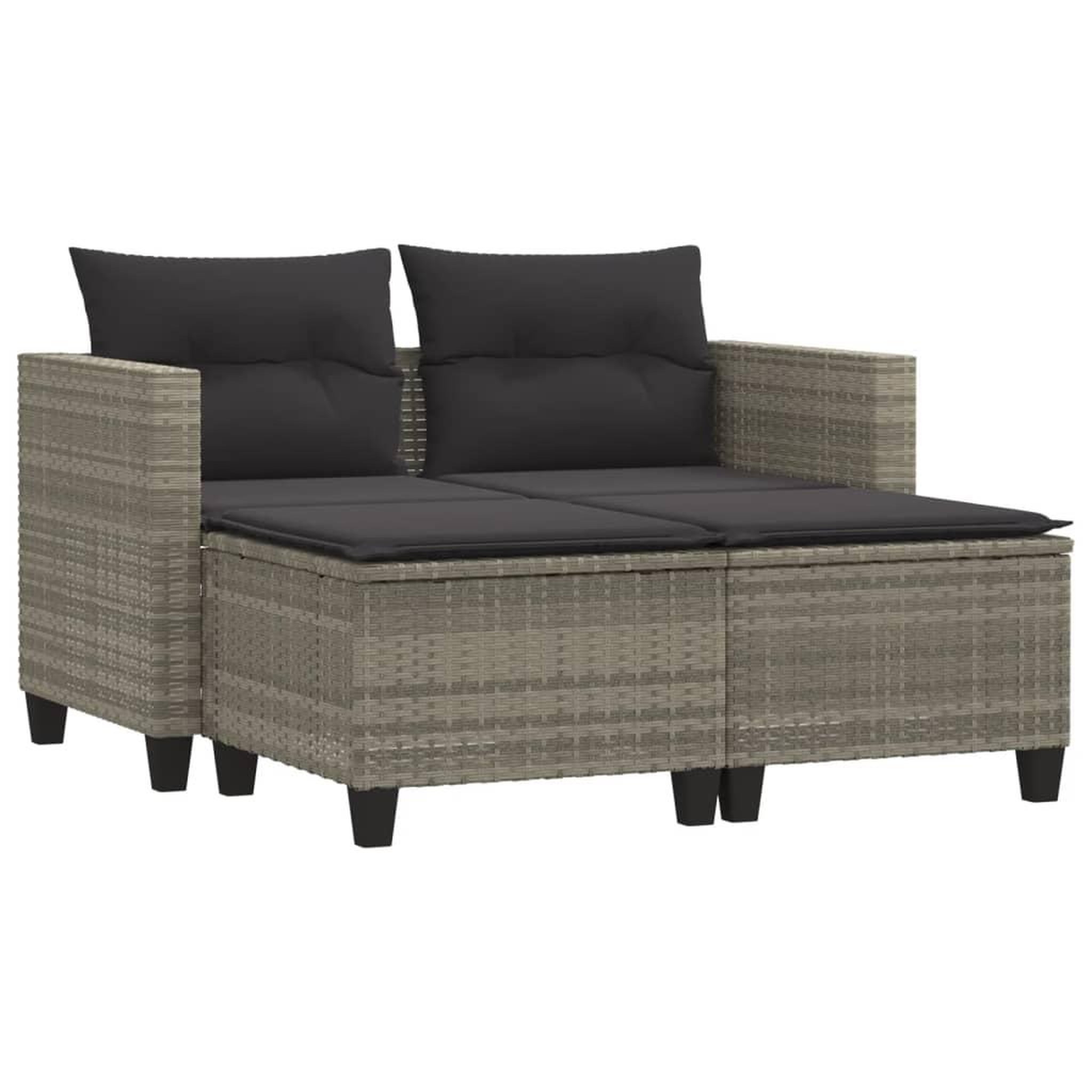 Voir la diapositive 2 : VIDAXL Canape de jardin 2 places avec tabourets gris clair poly rotin