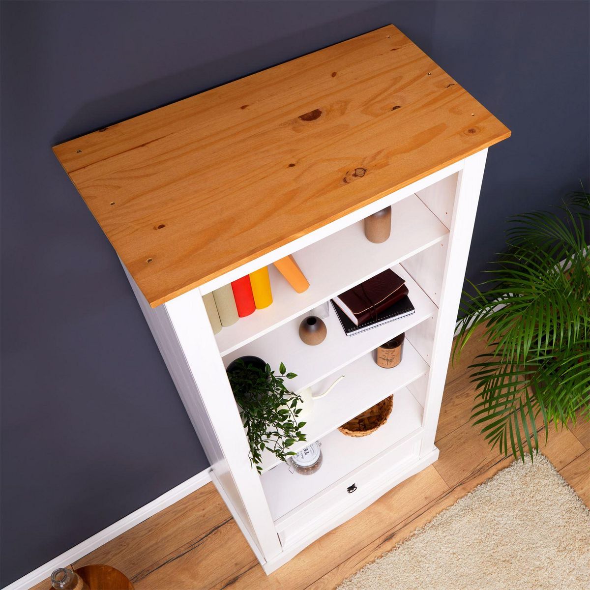 IDIMEX Bibliothèque en pin TEQUILA style mexicain, 4 étagères et 1 tiroir