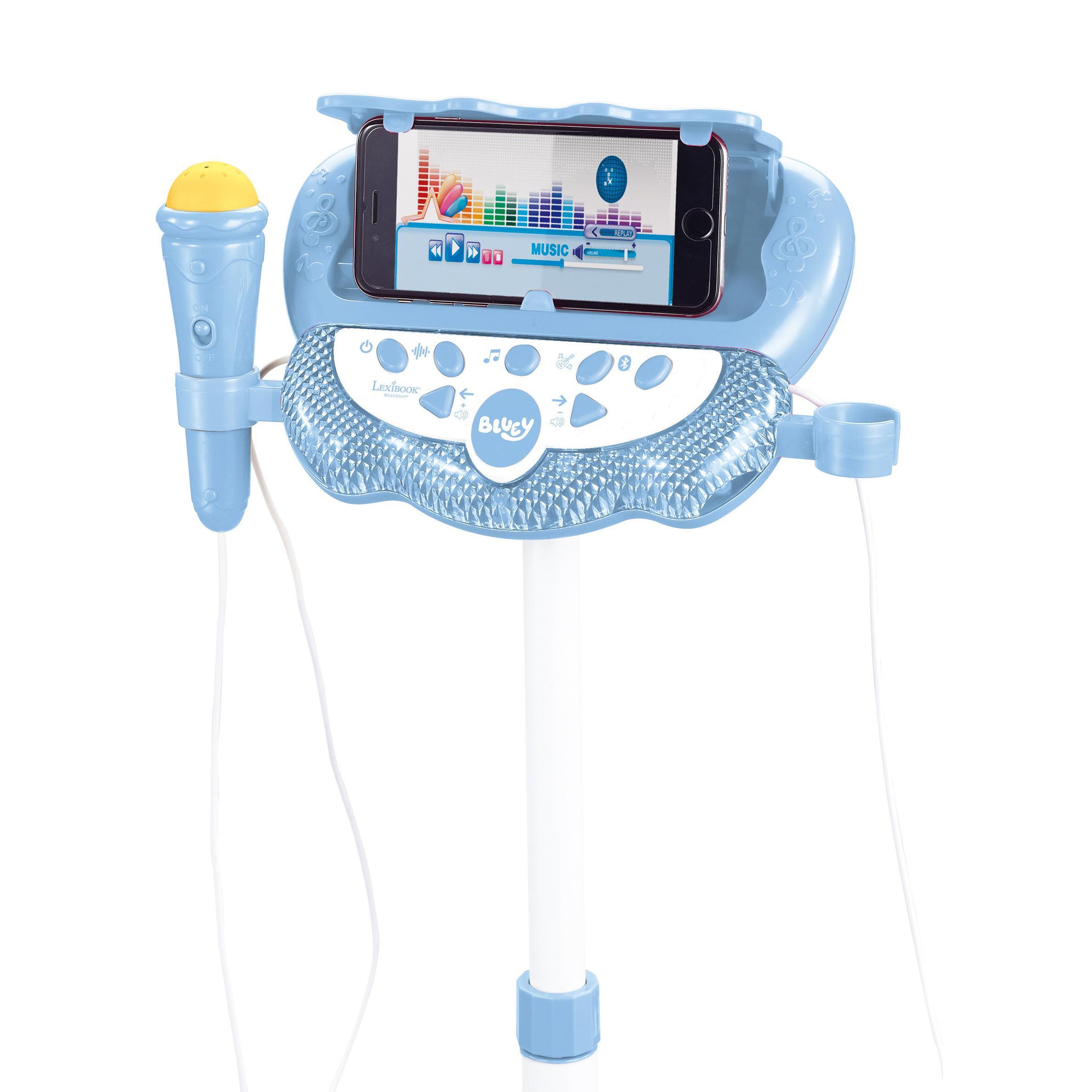 Voir la diapositive 3 : Lexibook Microphone Bluey sur pied ajustable lumineux avec enceinte, 2 Micros et Effets vocaux, Enceinte Bluetooth