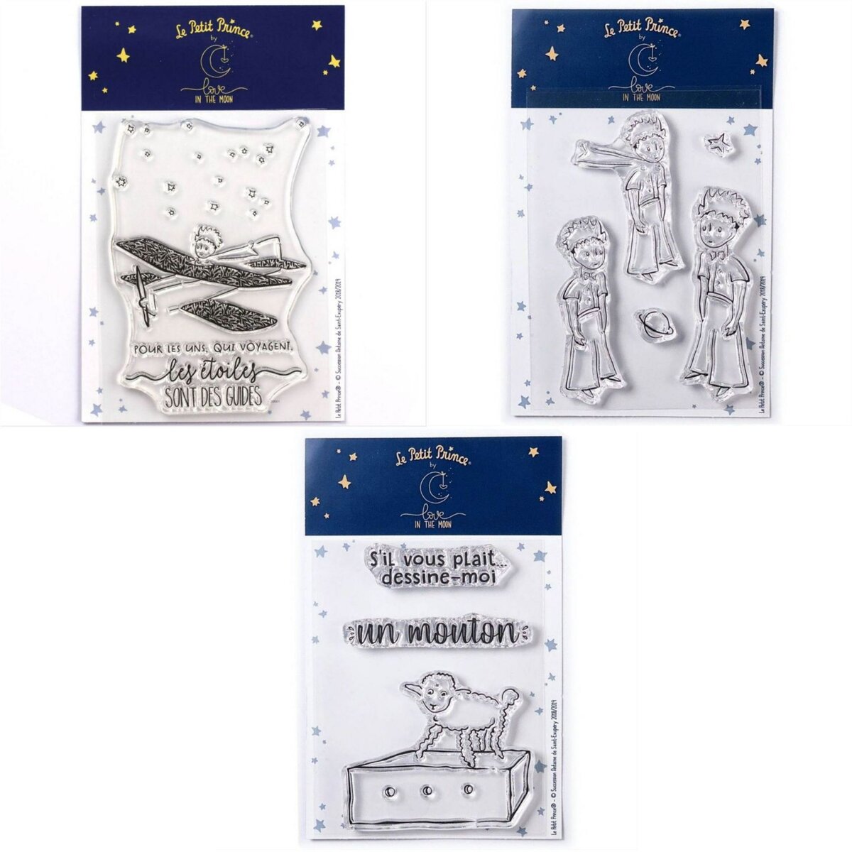  9 Tampons transparents Le Petit Prince dans son avion + Etoiles + Mouton