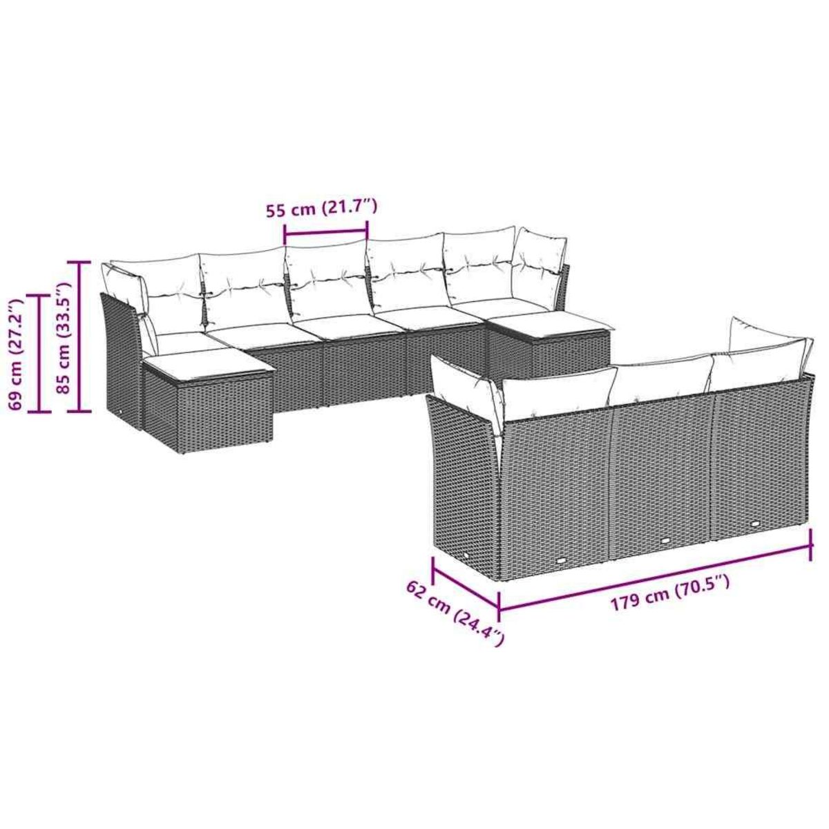 VIDAXL Salon de jardin avec coussins 10 pcs gris clair resine tressee