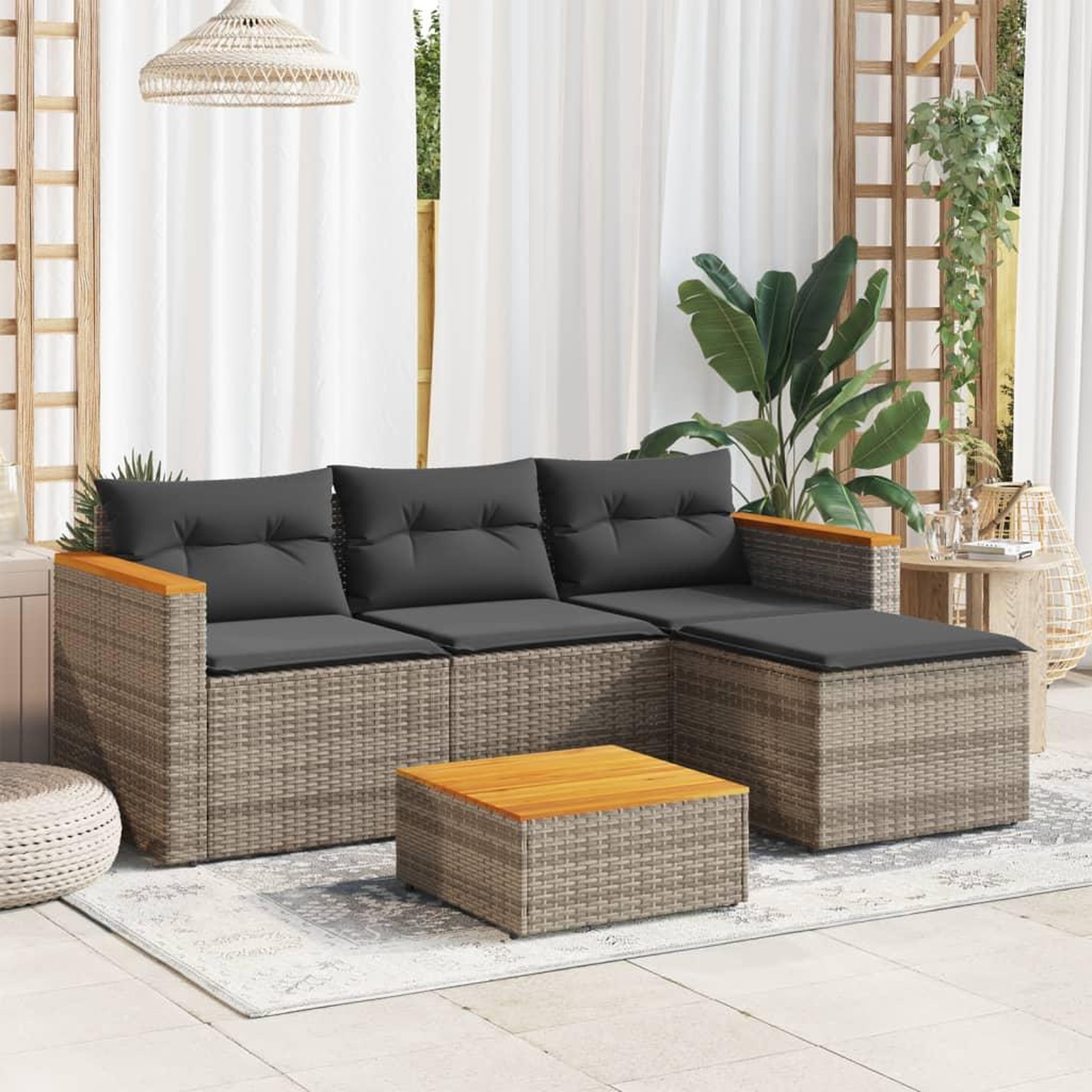 VIDAXL Salon de jardin avec coussins 3 pcs gris resine tressee