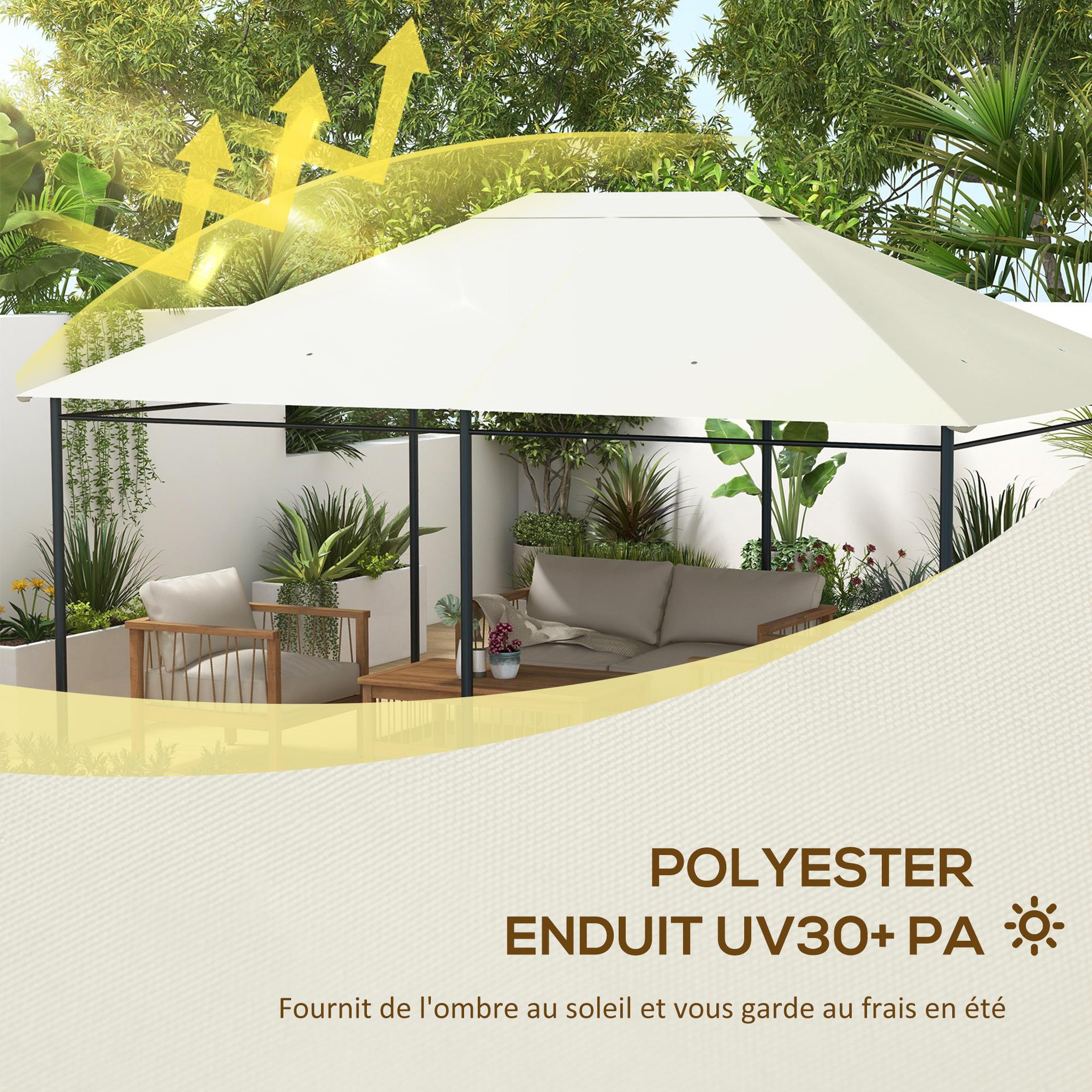 Voir la diapositive 5 : OUTSUNNY Toile de remplacement tonnelle 3 x 4 m tissu haute densité beige clair