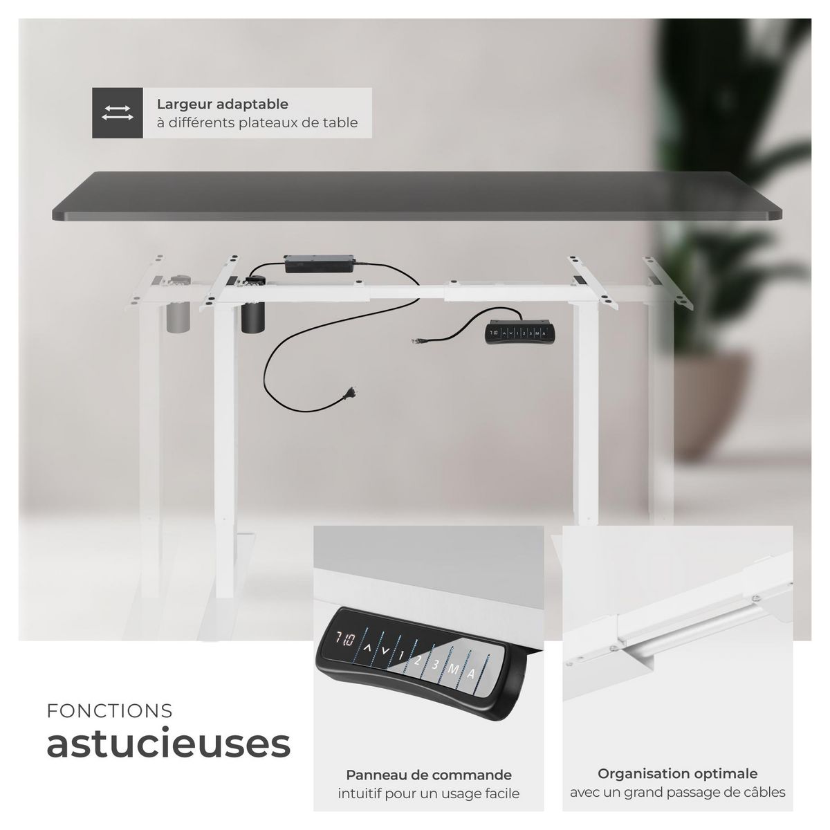 tectake Bureau assis debout avec réglage électrique de la hauteur