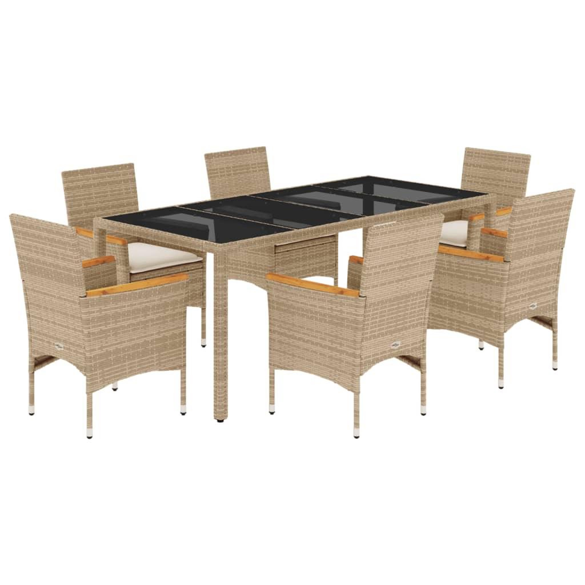 Voir la diapositive 2 : VIDAXL Ensemble a manger de jardin et coussins 7 pcs beige rotin verre