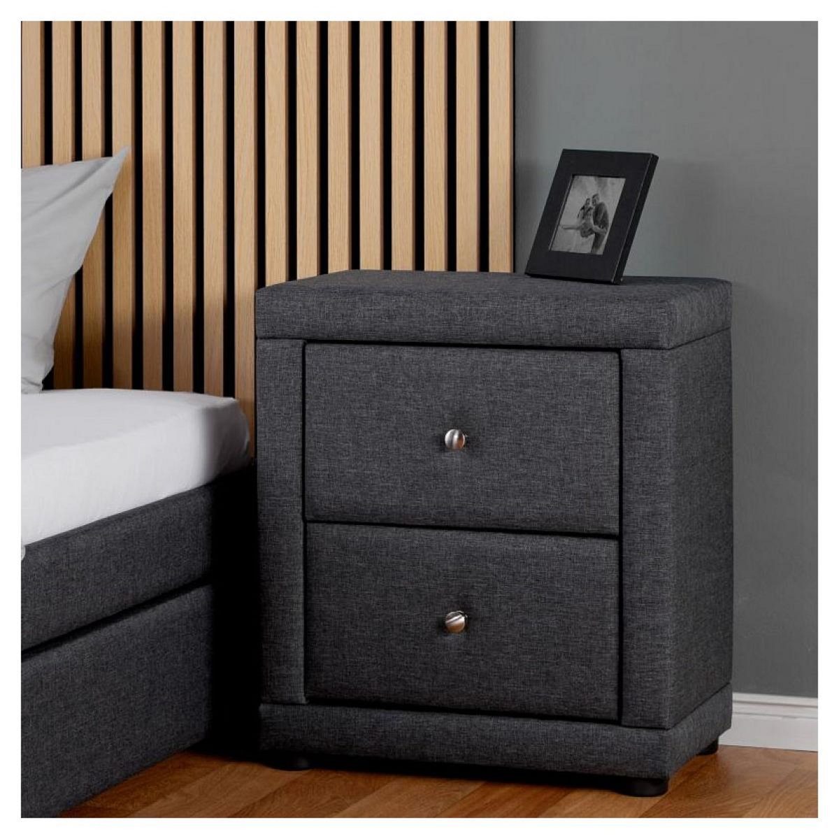 HomeStyle4U Table de chevet chambre 2 tiroirs gris