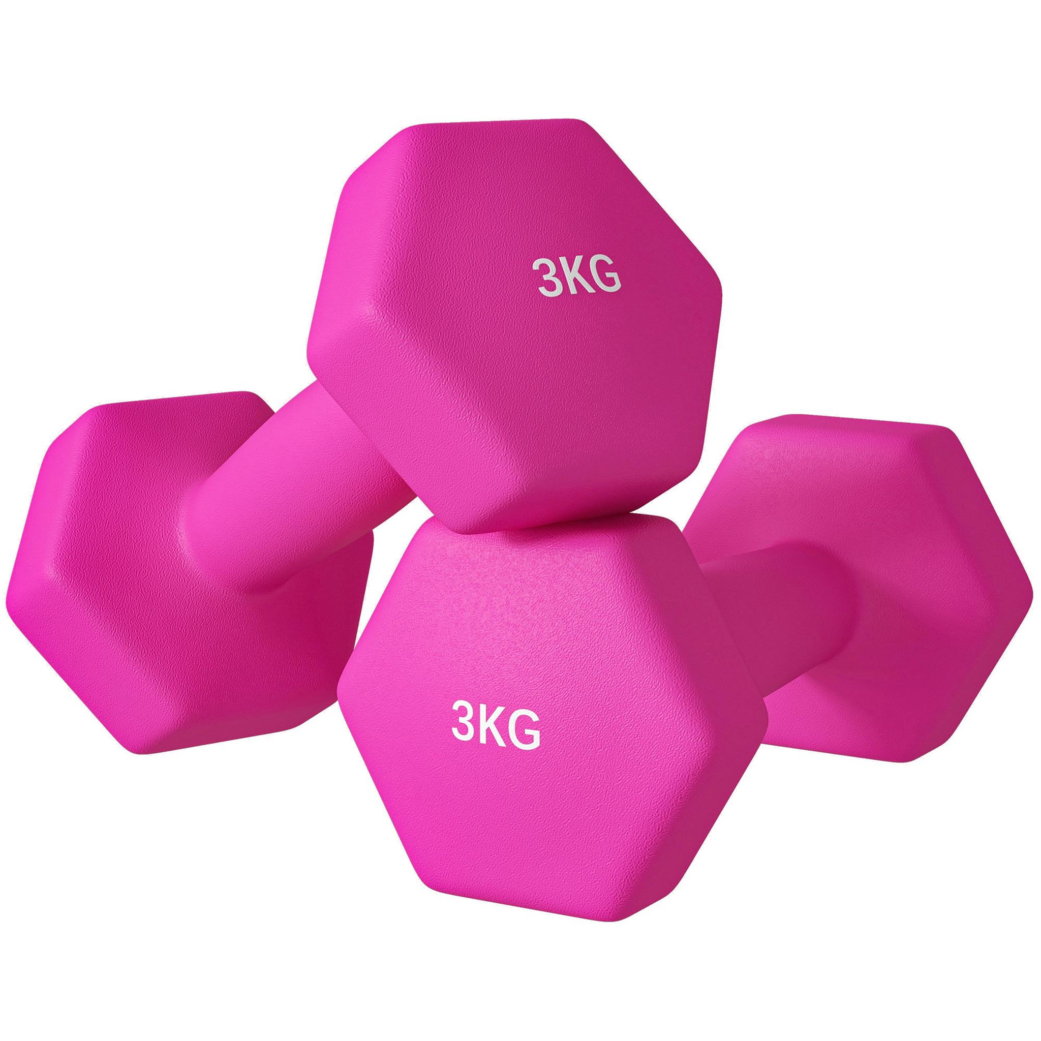 HOMCOM Lot de 2 haltères hexagonales 2 x 3 kg - poignée antidérapante - métal pvc rose