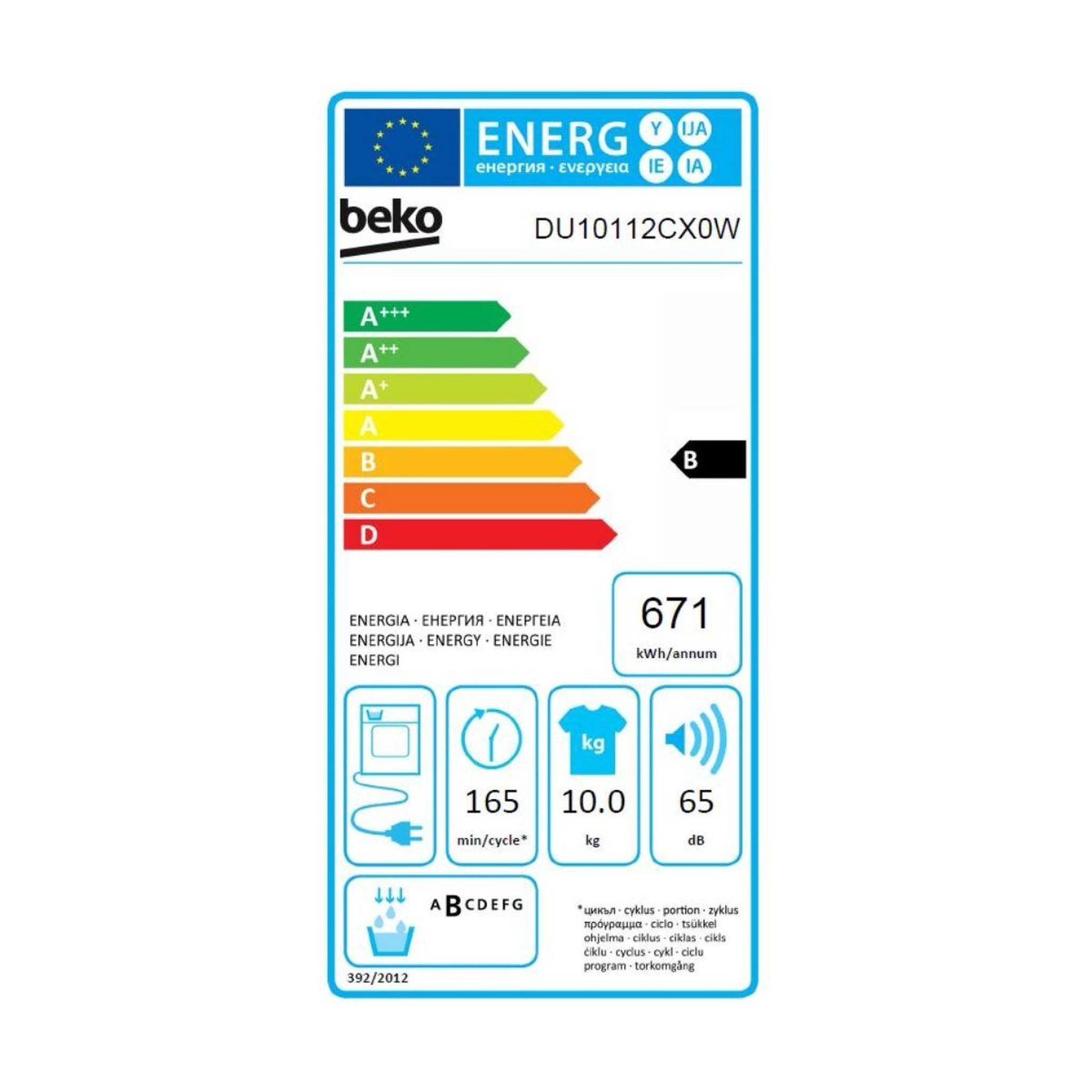 Voir la diapositive 6 : Beko Sèche linge à condensation DU10112CX0W
