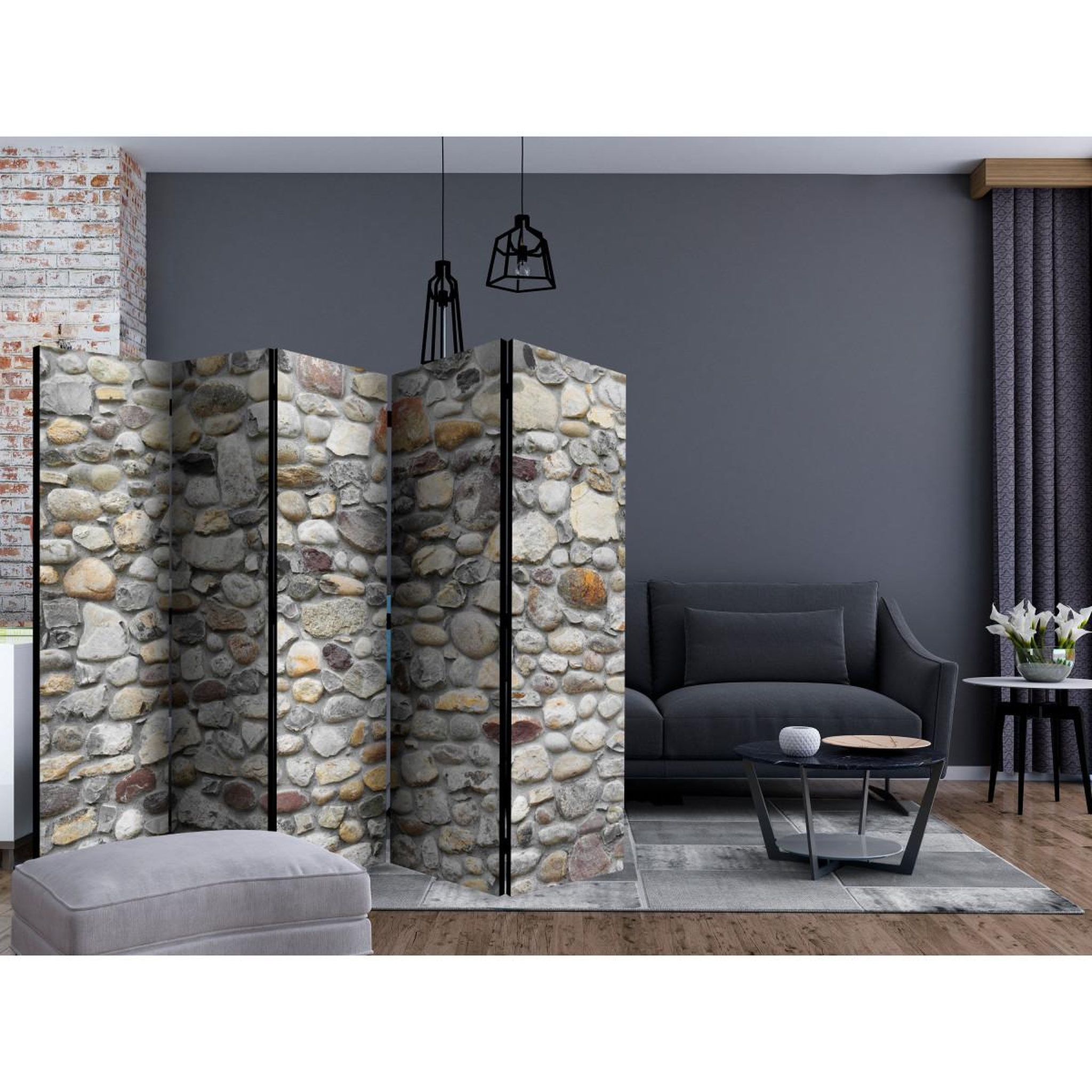 Voir la diapositive 2 : Paris Prix Paravent 5 volets  stony road  172x225cm