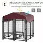 PAWHUT Chenil extérieur pour chien - cage chien - enclos chien - toile toit imperméable anti-UV, porte verrouillable, 2 bols rotatifs - acier noir oxford pourpre