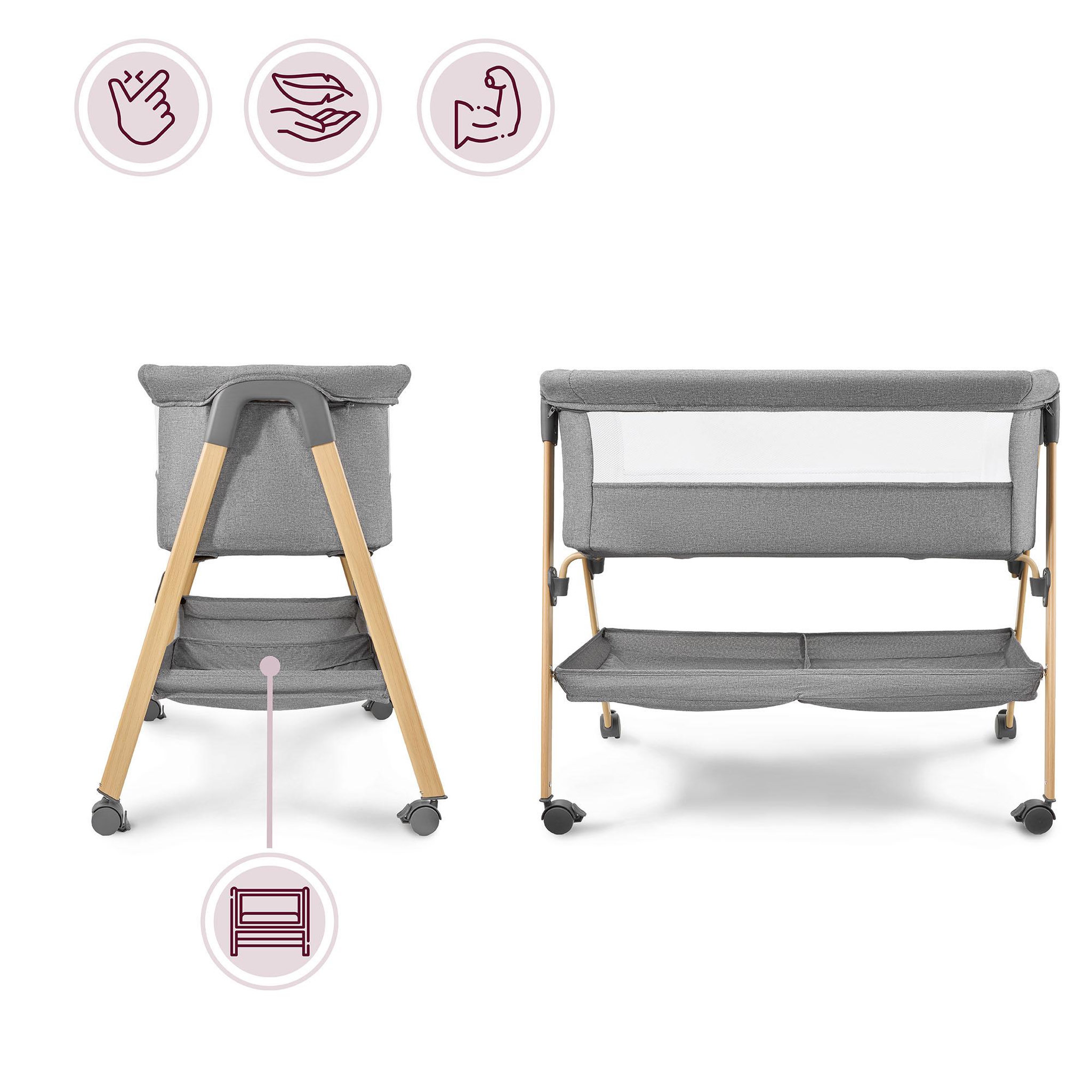 Voir la diapositive 2 : MOBY SYSTEM Lit de voyage Bébé Cododo Autoportant, Matelas, Berceau 0-6 Mois, Pliable, Maille Respirante, Roues