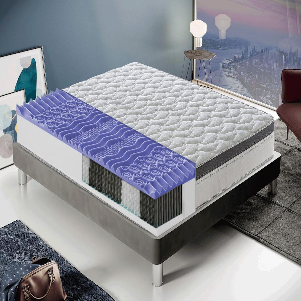 ILOVESLEEP Matelas Ressorts Ensachés POSITANO - Accueil Mémoire De Forme - Epaisseur 28 Cm