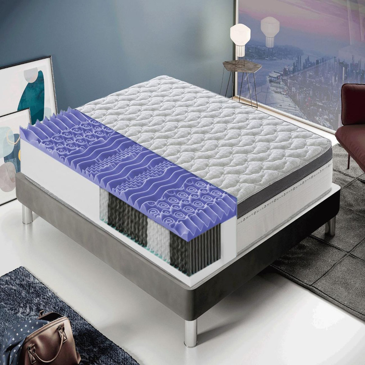 ILOVESLEEP Matelas Ressorts Ensachés POSITANO - Accueil Mémoire De Forme - Epaisseur 28 Cm