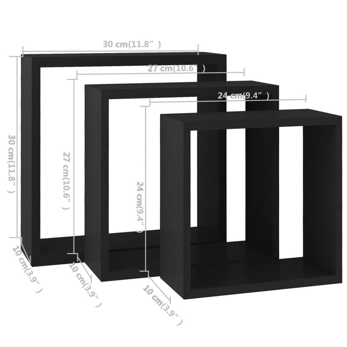 VIDAXL Etageres murales sous forme de cube 3 pcs Noir MDF
