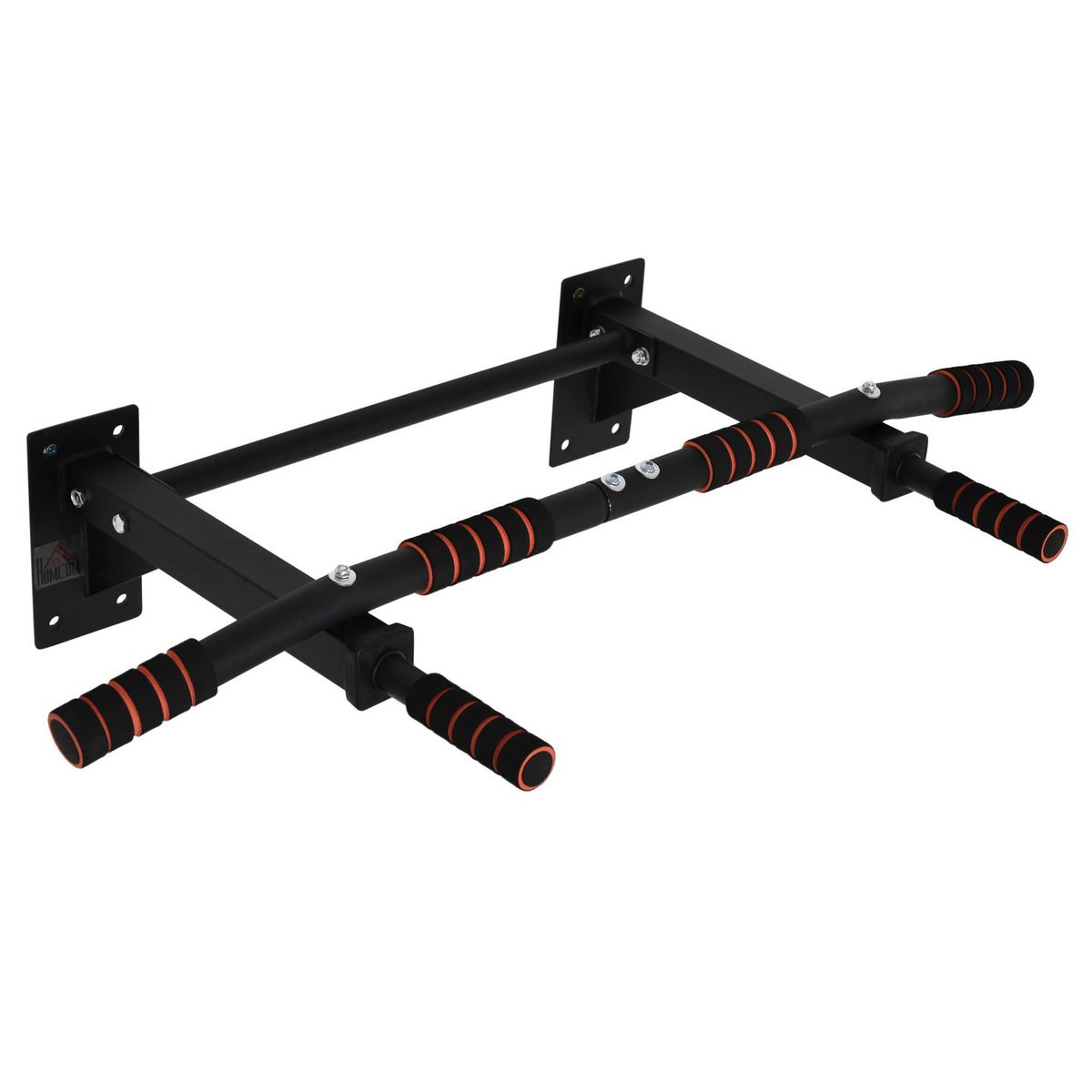 HOMCOM Barre de traction murale - barre de Fitness fixation murale - 3 prises possibles - charge max. 120 Kg acier noir rouge