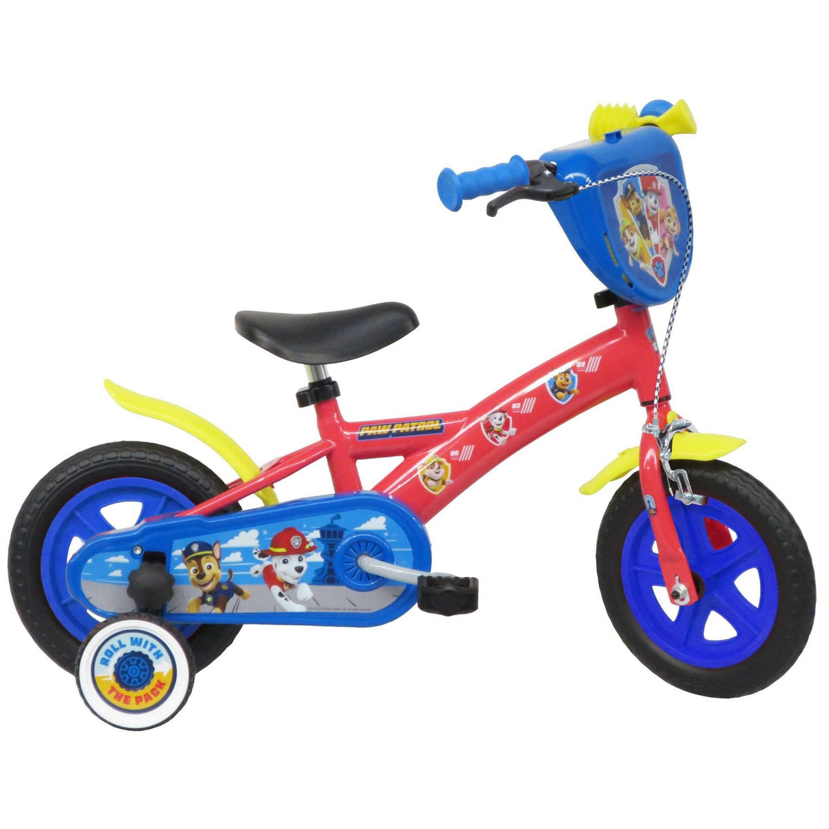 Nickelodeon Vélo enfant - Modèle 10'' Pat Patrouille pour enfant de 75/90 cm avec stabilisateurs - 1 frein - Plaque décorative avant et roues bâtons