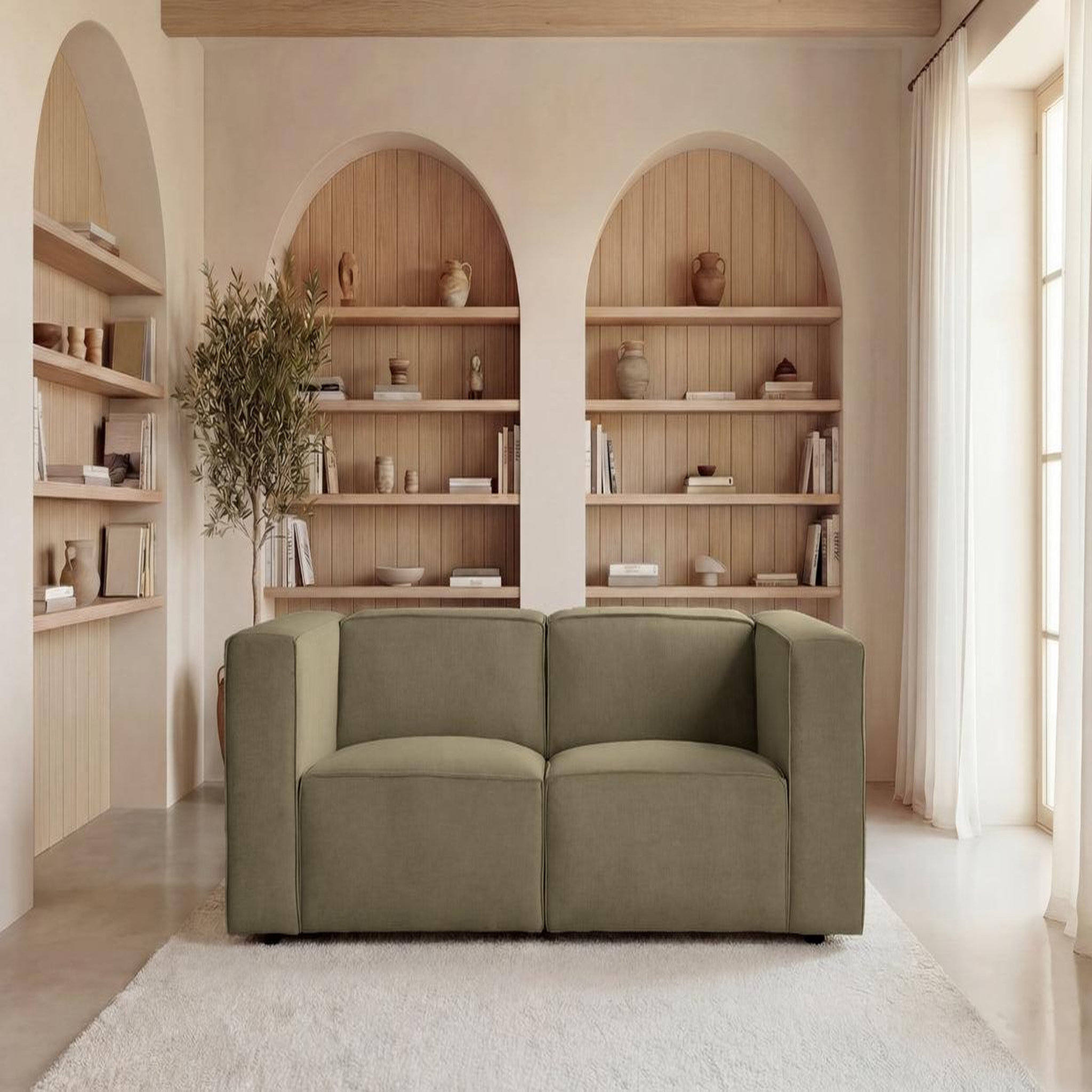Voir la diapositive 3 : CASANOVA PARIS Mini basil - canapé droit tissu lisse 2 places